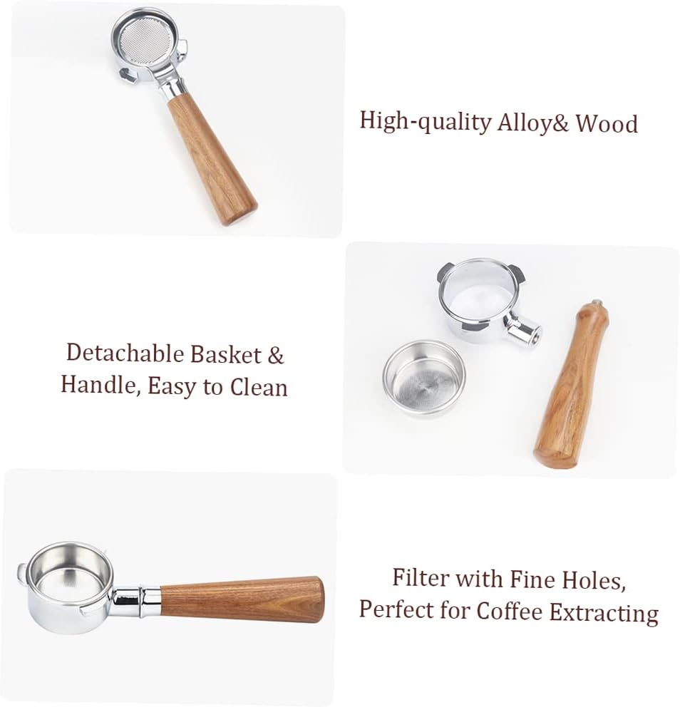 54Mm Coffee Bottomless Portafilter with Filter Basket & Wooden Handle Replacement for Breville 880/870/850 Coffee Machine Tool Reusable Alloy Filters Coffee Extraction Accessories Beech Wood image number 4