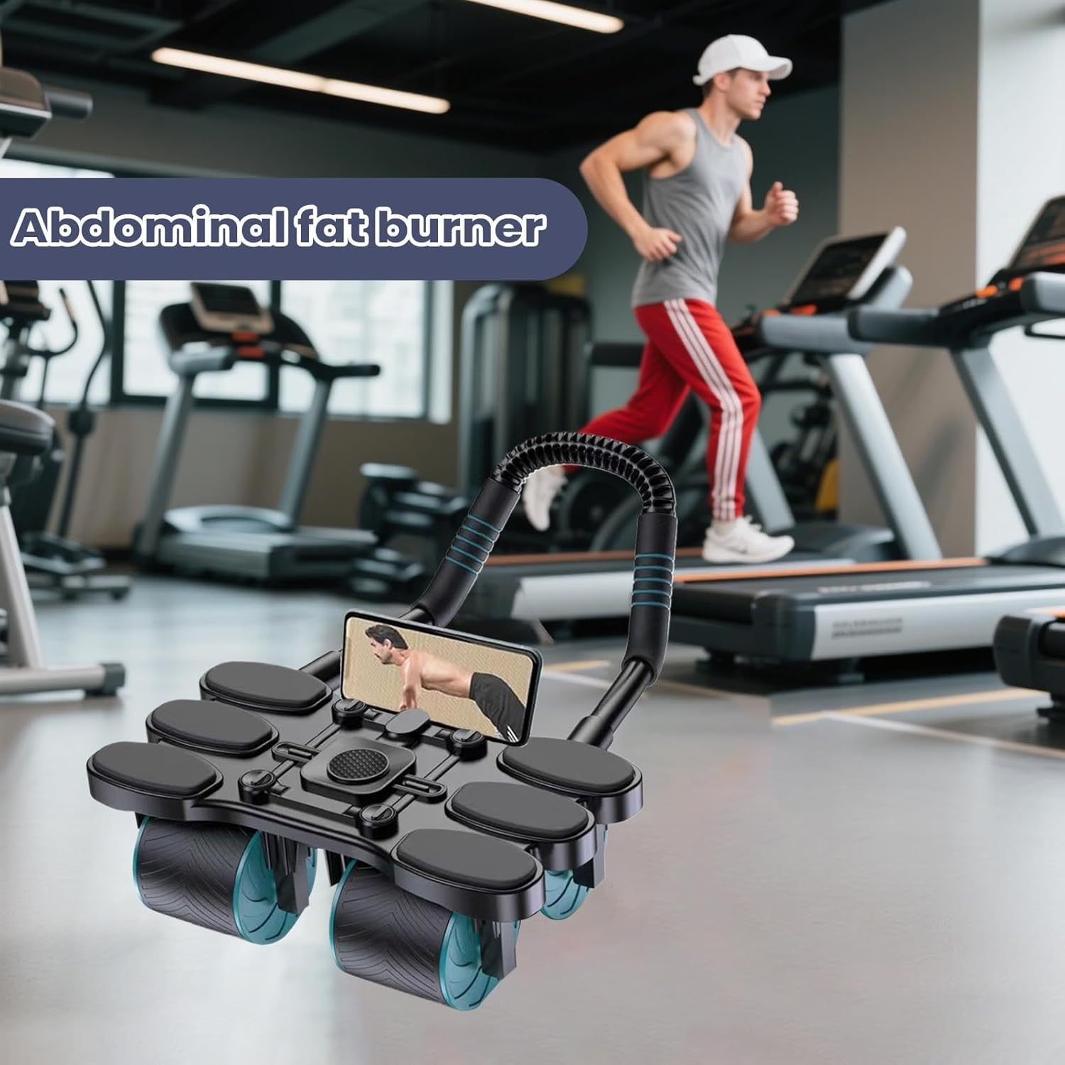 Abdominal Exercise Roller | 4-Wheel Muscle Workout Auto Rebound Ab Roller,Core Muscle Building Equipment with Elbow Support for Home Gym Dorm Travel Apartment image number 5