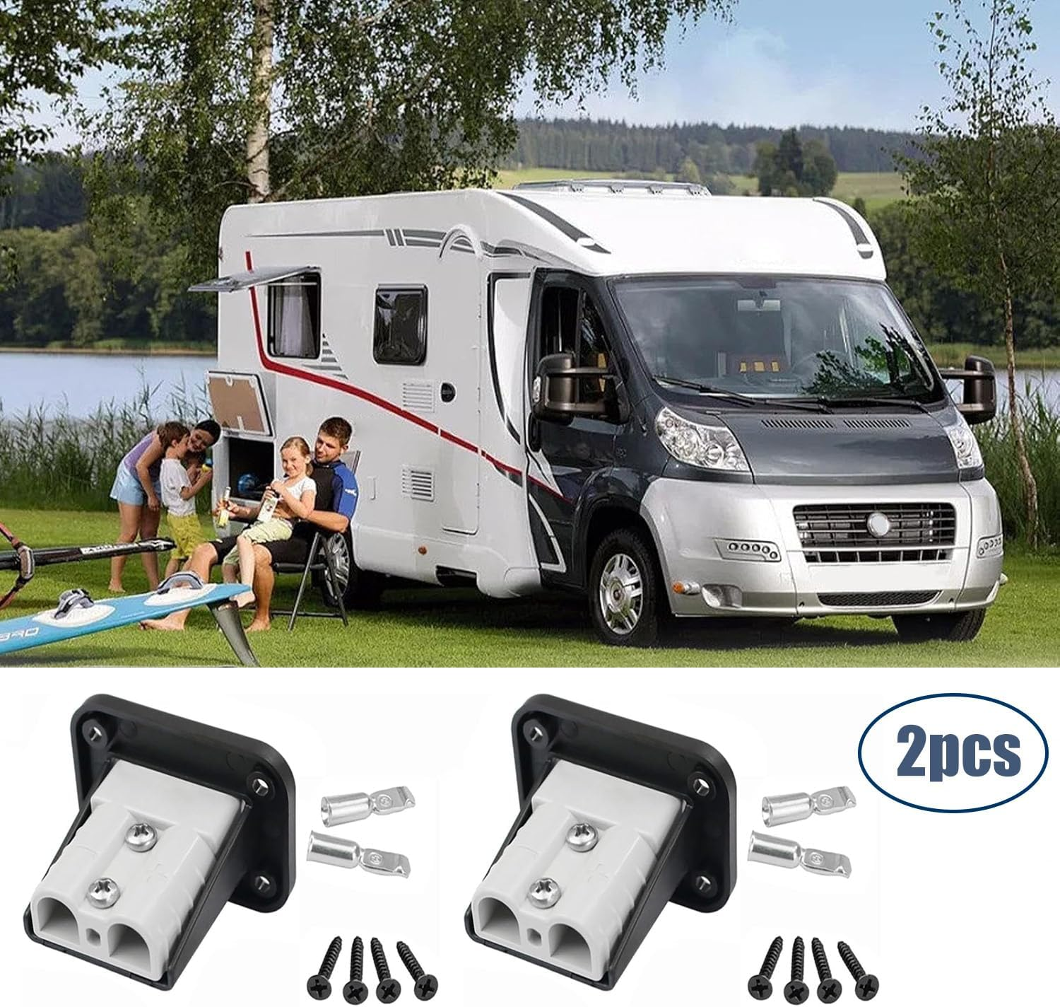 WADY 2 Sets Anderson Plug Flush Mount 50Amp Mounting Bracket Panel Cover Quick Car Battery Connector for Caravan 600V image number 1