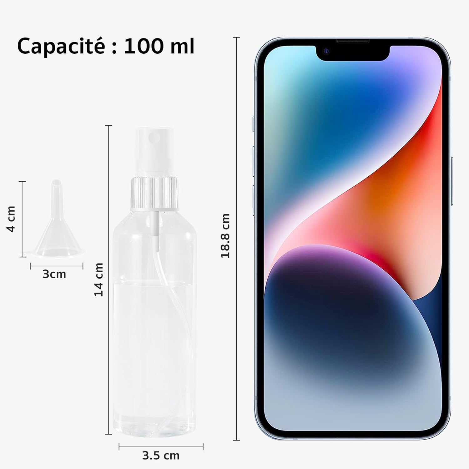 Pack of 10 Small Spray Bottles, 100 Ml, Atomiser Spray Bottles, Empty with 2 Funnels & Label, Atomiser Spray Bottle, Pump Bottle, Empty, Plastic Perfume Atomiser - for Air Travel or Outdoor Sports image number 3