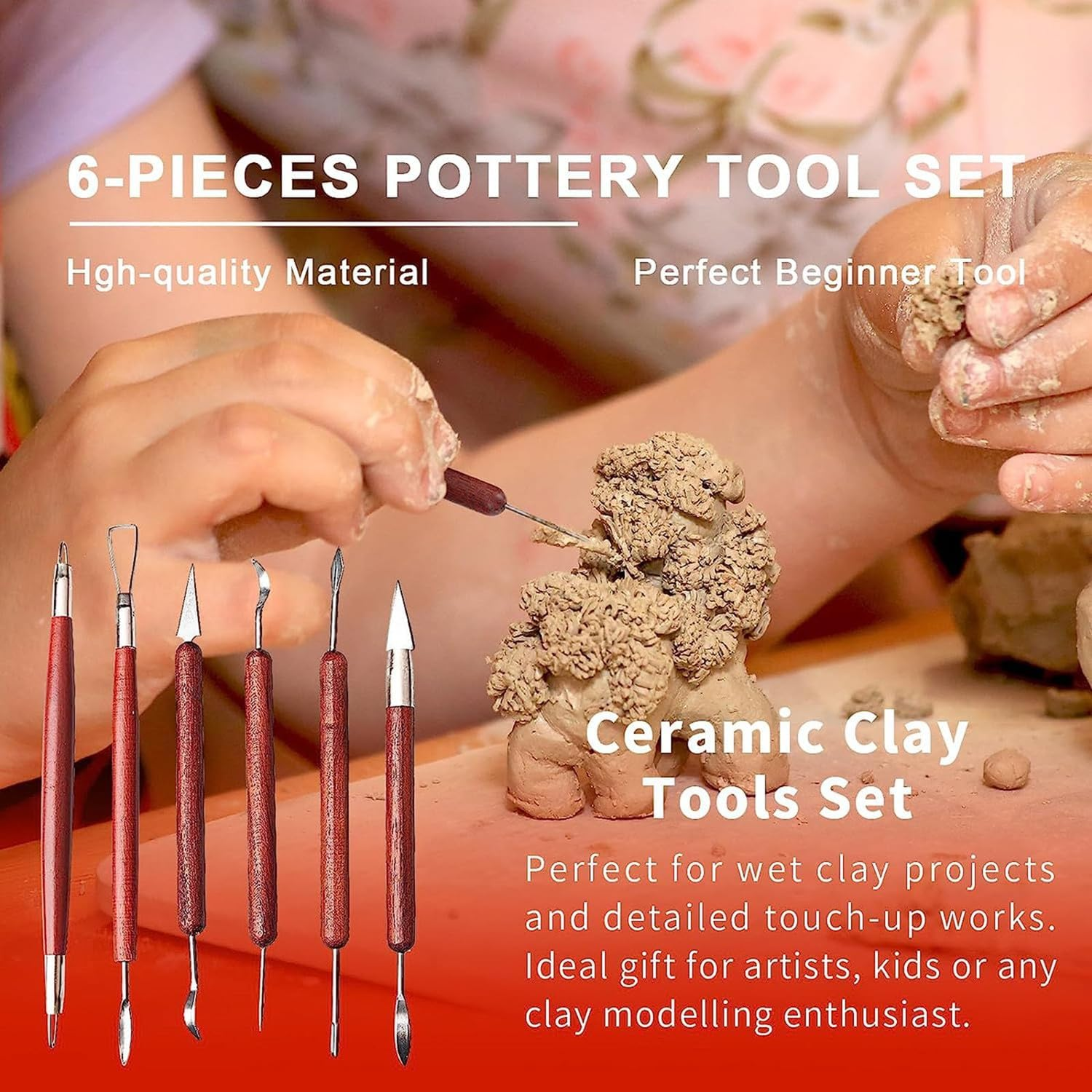6 Pcs Clay Sculpting Tools, Double-Ended Polymer Clay Tools, Sculpting Set, Air Dry Clay Modeling Tools for Pottery and Sculpture image number 4