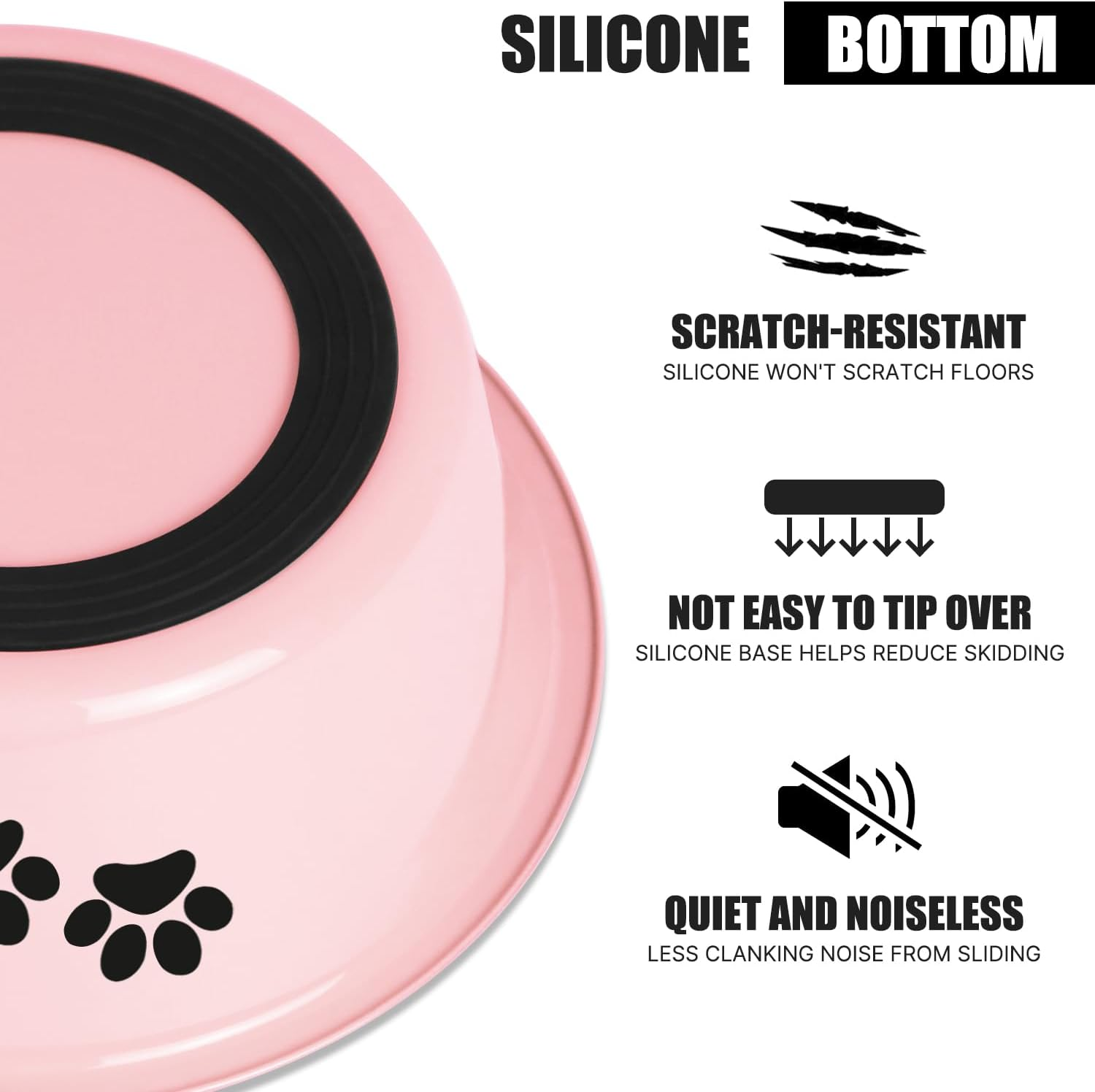 Stainless Steel Dog Bowls, Nonslip Rubber Bottom No Spill Proof Skid Metal Insulated Dog Bowls for Large Medium Small Breed Dogs (Pink, 3.6 Cups/29 OZ) image number 7