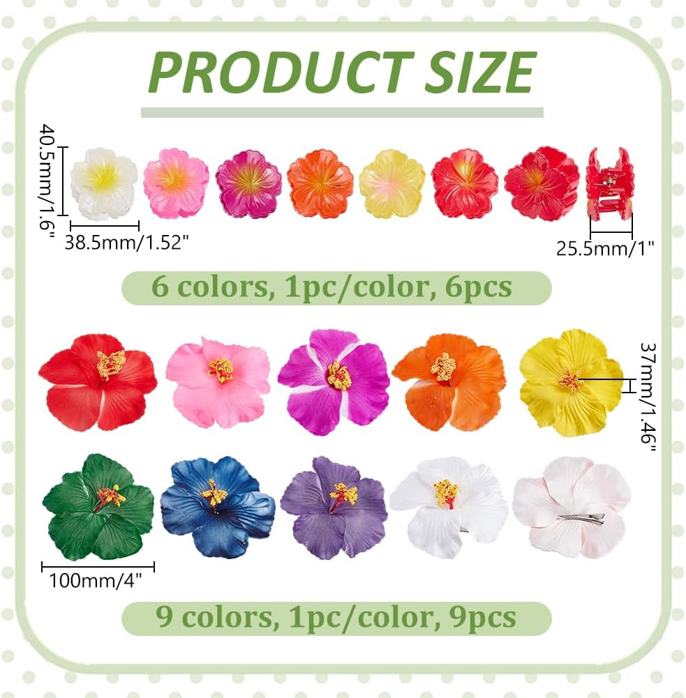 WADORN 15 Style Hawaii Flower Hair Clips for Women Artificial Hibiscus Flowers Claw Clips Tropical Beach Hair Pins Accessories for Beach Weddings Holiday Pool Party Christmas Mother'S Day