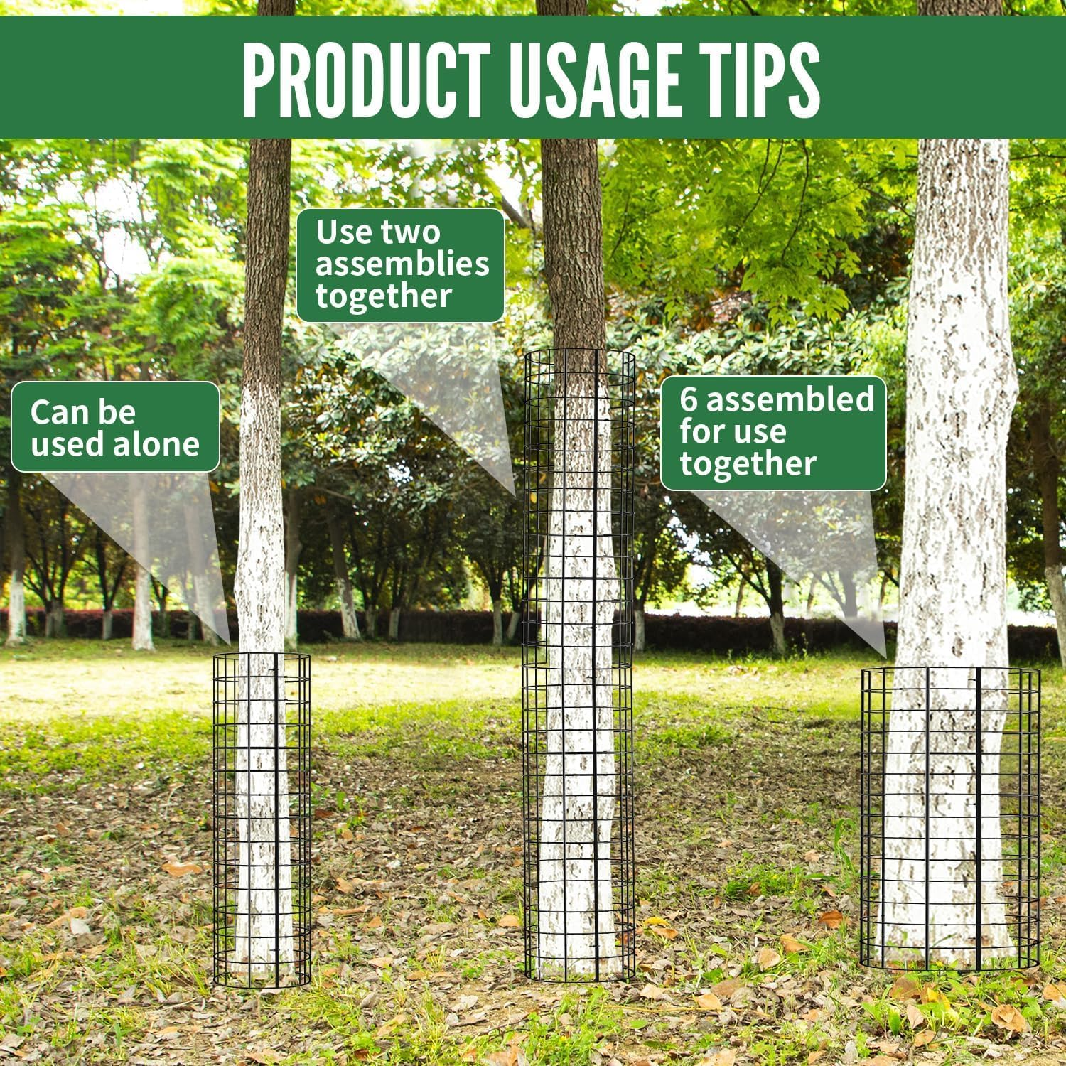 6 Pcs Plant Protectors from Animals, Tree Protector Kit with 12 Ground Nails and 60 Zip Ties, Plant Cages for Outdoor Plants, Protection Tree Wrap Cage for Garden to Protect Bark, Black image number 4