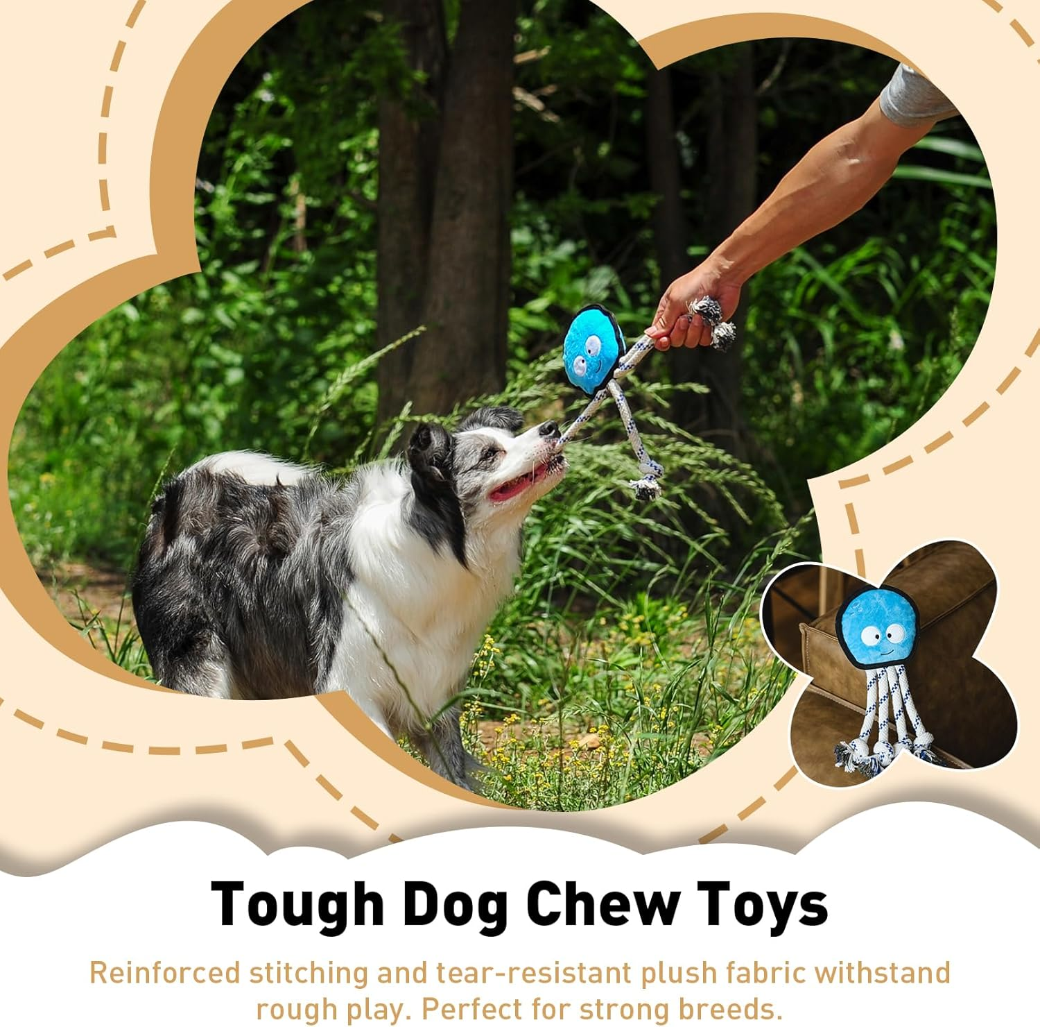 Duuclume Dog Squeak Toys,Tug of War Plush Dog Chew Toys,Knotted Rope for Teeth Cleaning & Boredom Buster for Aggressive Chewers Medium to Large Pets image number 1