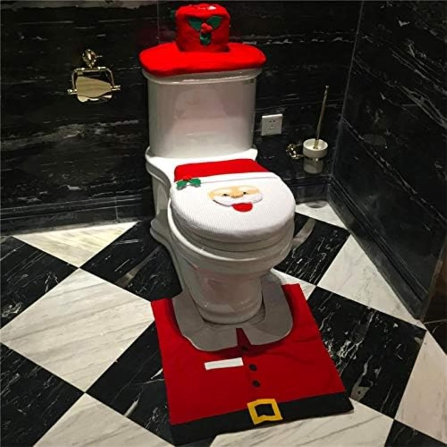 1 Set Christmas Toilet Seat Cover, Santa Claus Bathroom Decorations, Holiday Rug and Tank Cover, Xmas Home Indoor Decor image number 3