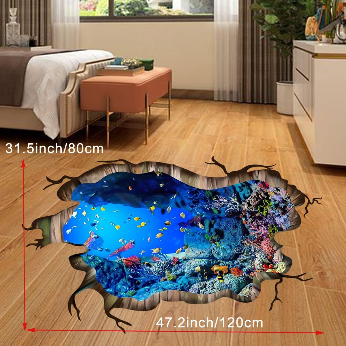 Pinenjoy 3D Underwater World Wall Decal Vivid Ocean Sea Life Wall Stickers Removable Self-Adhesive Vinyl Wall Art Decals for Home Floor Ceiling Bedroom Nursery Living Room Playroom Decor image number 4
