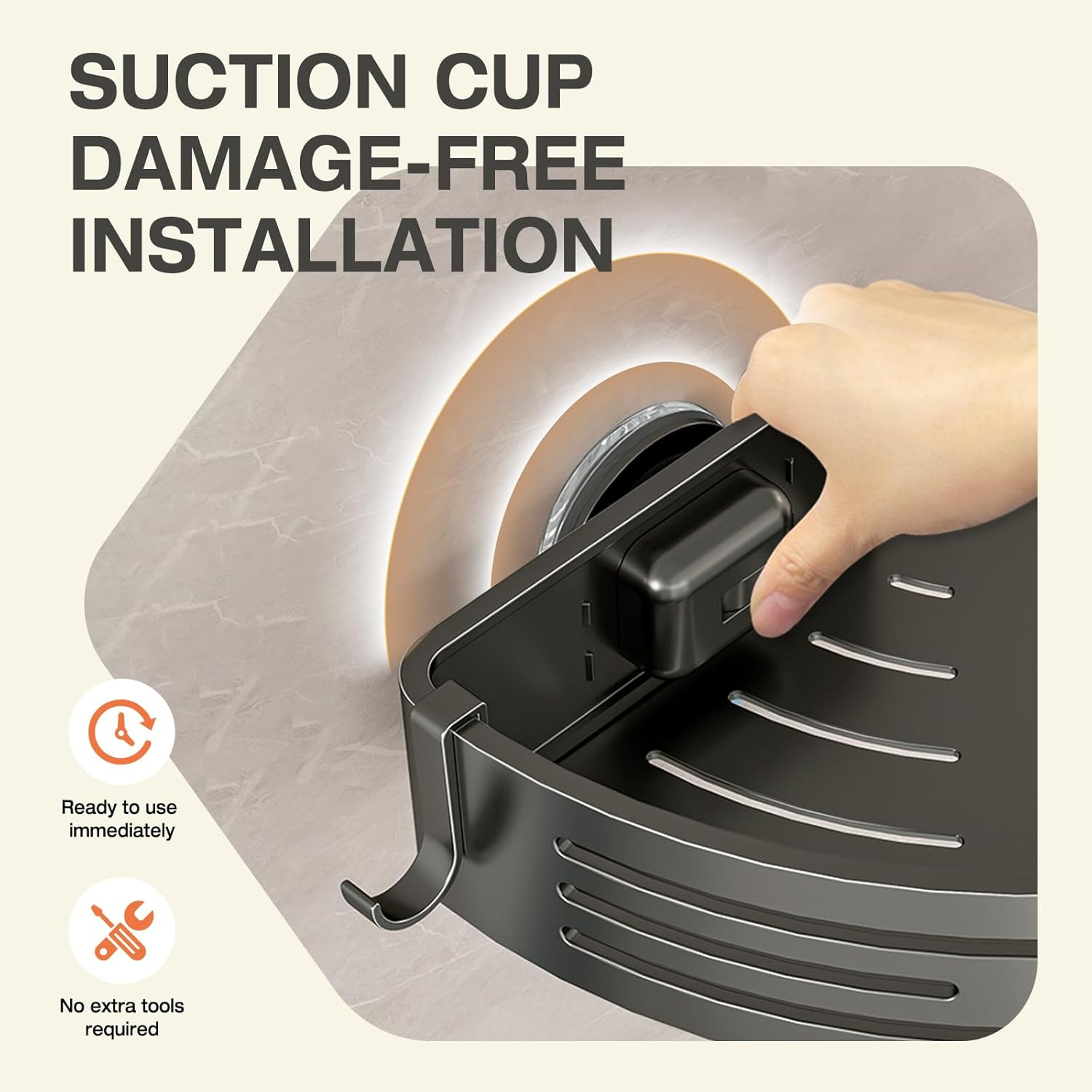 Lekesky Shower Shelf No Drilling Corner with Towel Rail - Strong Suction Cups, Removable, Aluminium & Rustproof - Bathroom Shelf Shower Shelf for Bathroom, Kitchen & Rental Apartment (Set of 2 image number 2