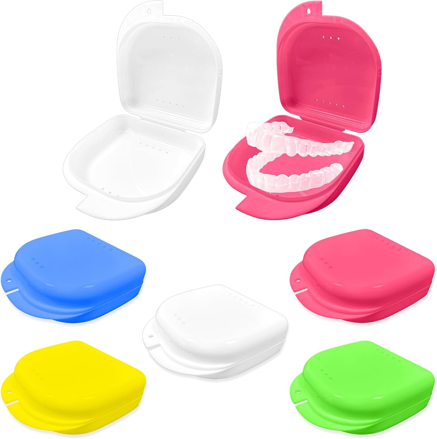 Denture Case, 10 PCS Plastic Orthodontic Retainer Case for Travel, Daily Outing (5 Colors) image number 5