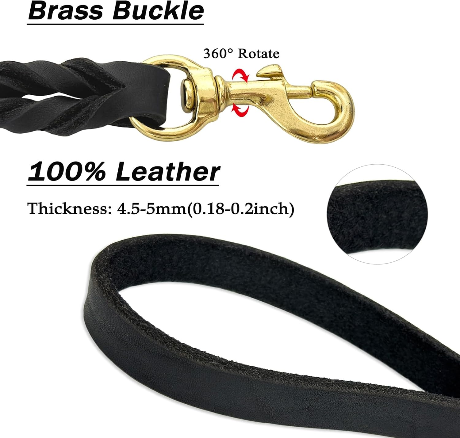 Guiding Star Leather Dog Leash 8Ft, Dog Leashes for Dogs Heavy Duty, Soft Braided Handmade Leather Training Leash for Small & Medium Dogs (8Ftx1/2Inch, Black) image number 2