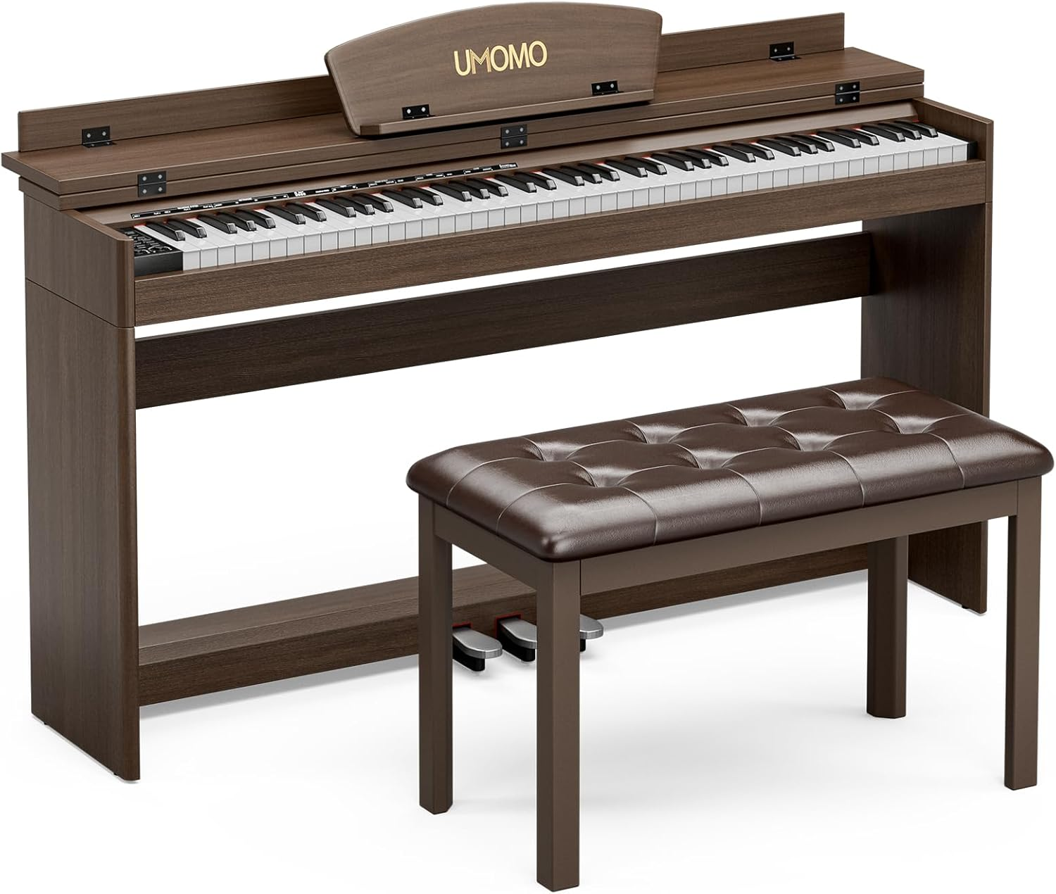 UMOMO U-710 88 Key Digital Piano Keyboard with Piano Bench, Full Size Electric Piano with Piano Stand, Headphone Jack, 3 Pedal, Electronic Piano for Beginner, Adults, Brown