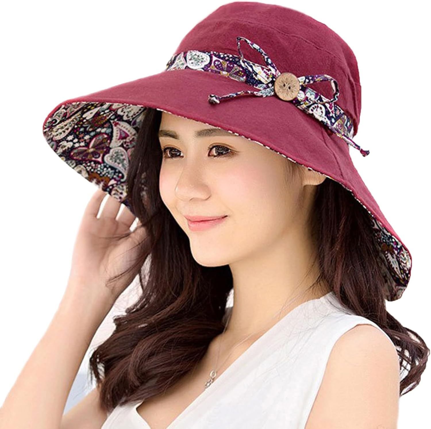 KXF Sun Hat for Women Wide Brim Summer Beach Hat with Chin Strap Foldable Bucket Hat for Travel Sun Protection - Beige image number 4