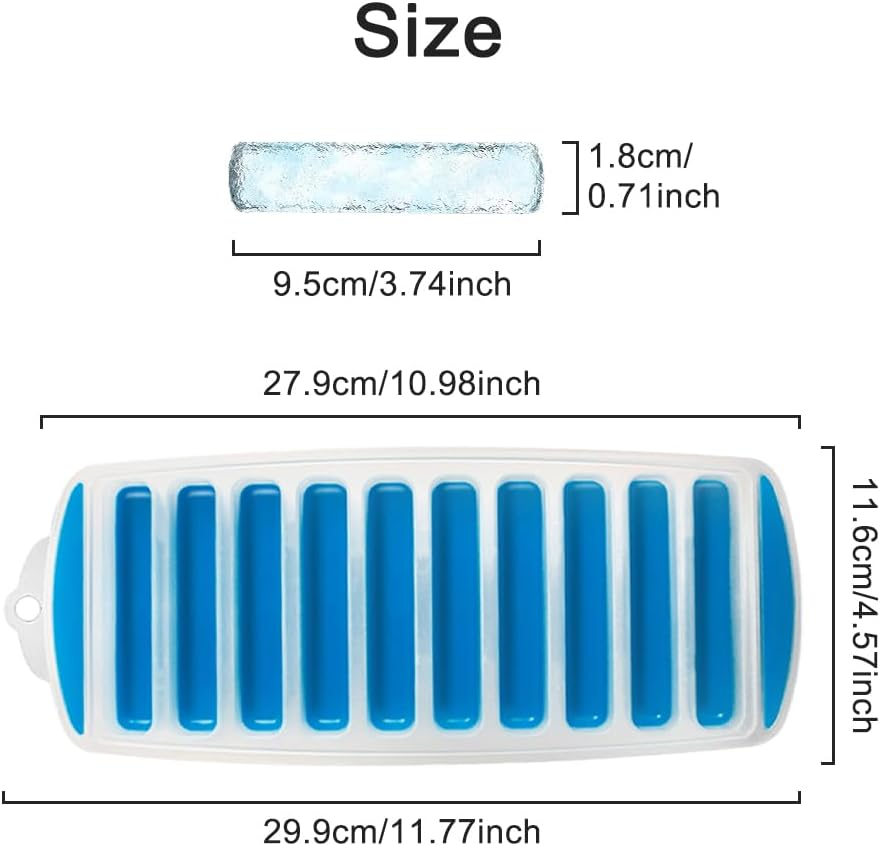 Water Bottle Ice Cube Tray, Resusable Silicone and Plastic Water Bottle Ice Mold, Easy-Release Long ICES Block Maker for Chilling Whiskey, Cocktails, Coffee, Makes 10 ICES Sticks at Once