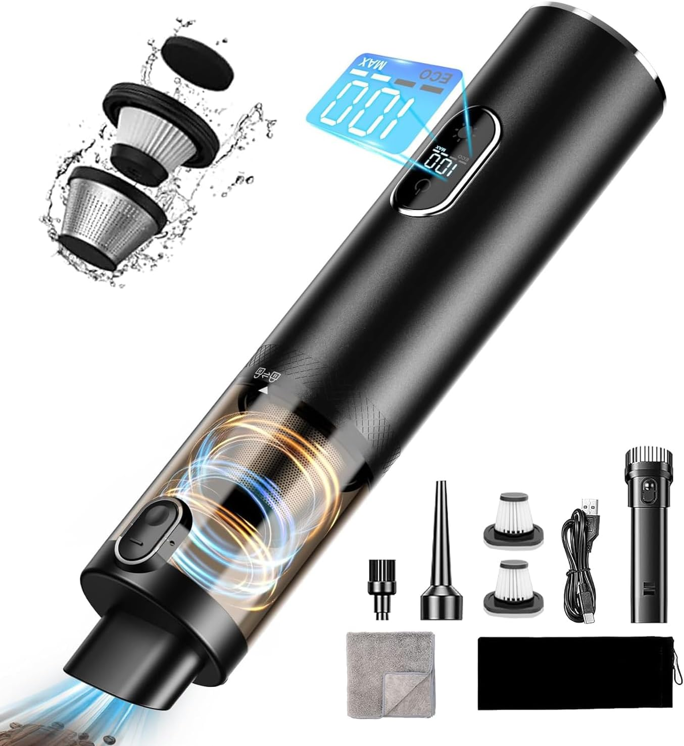 Ixtra 15000Pa Handheld Vacuum Cleaner, Powerful Cordless Car Vacuum Rechargeable with Blower, 2-Speed Portable Wireless Mini Hand Held Vacuum Cleaner with Led Digital Power Display for Car/Home/Pet image number 1