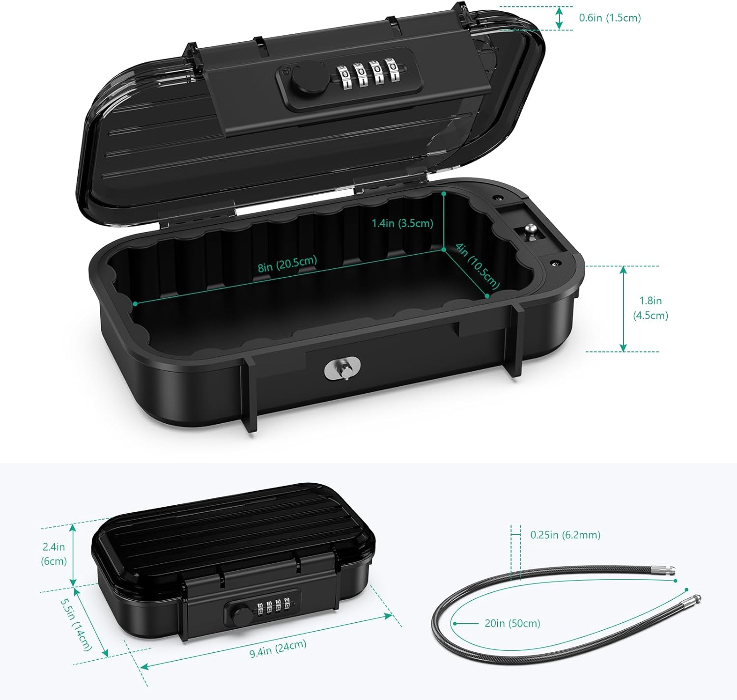 ORIA Portable Safe Box, Combination Security Case, Waterproof Security Travel Lock Box with 4-Digit Code, Detachable Wire Rope, Anti-Theft Key Storage Lockbox for Phone, Card, Home, Hotel, Beach image number 6