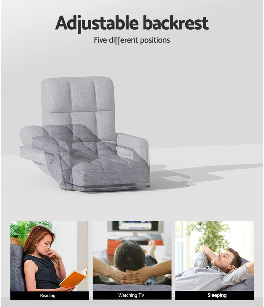 Artiss Floor Chair Sofa, Single Adjustable Futon Couch Cushion Floor Cushions Lounge Recliner Chair Lounger Office Outdoor Indoor Living Room Bedroom Furniture, Foldable Soft 150Kg Capacity Grey image number 4