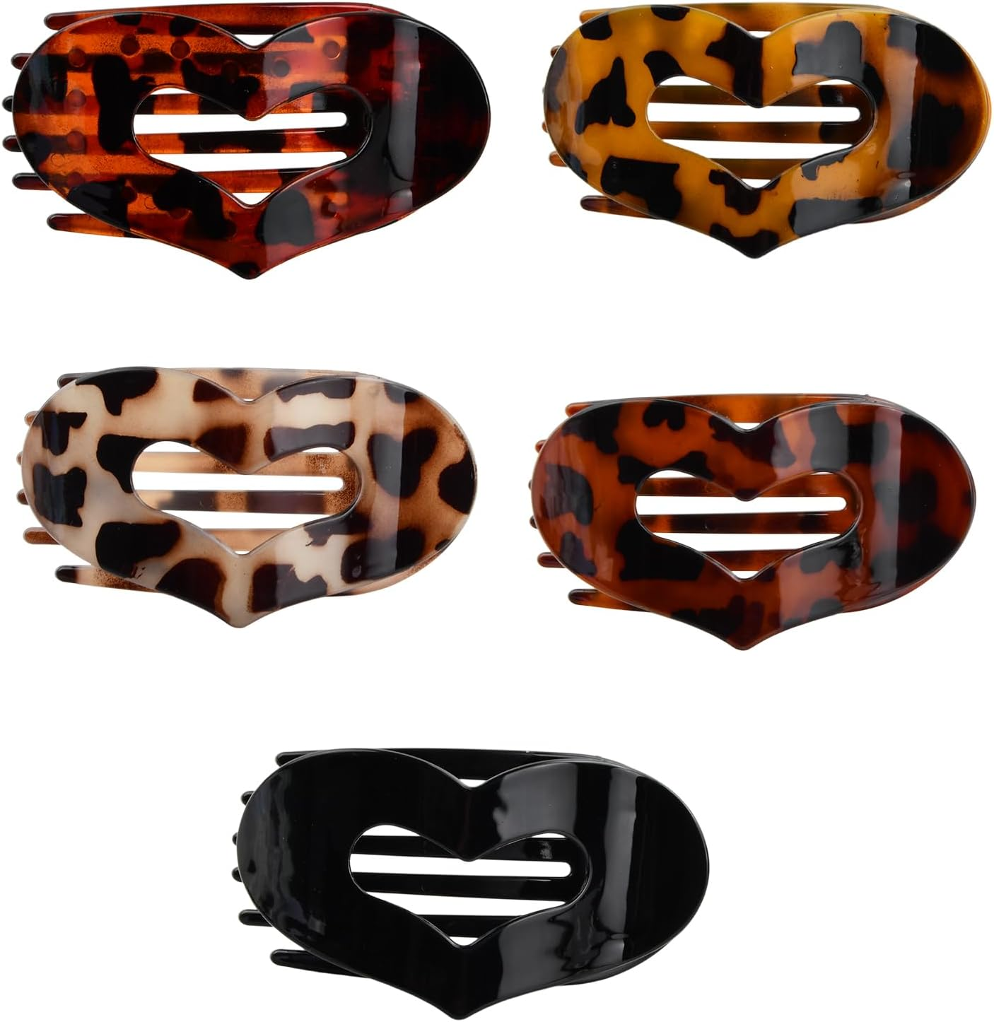 Culinavog Pack of 5 Leopard Flat Oval Hair Clips, Love French Flat Claw Clip, Large Flat Hair Clips, Women, Non-Slip Hair Clip for Thick or Thin Hair, Everyday Sports or Driving image number 6
