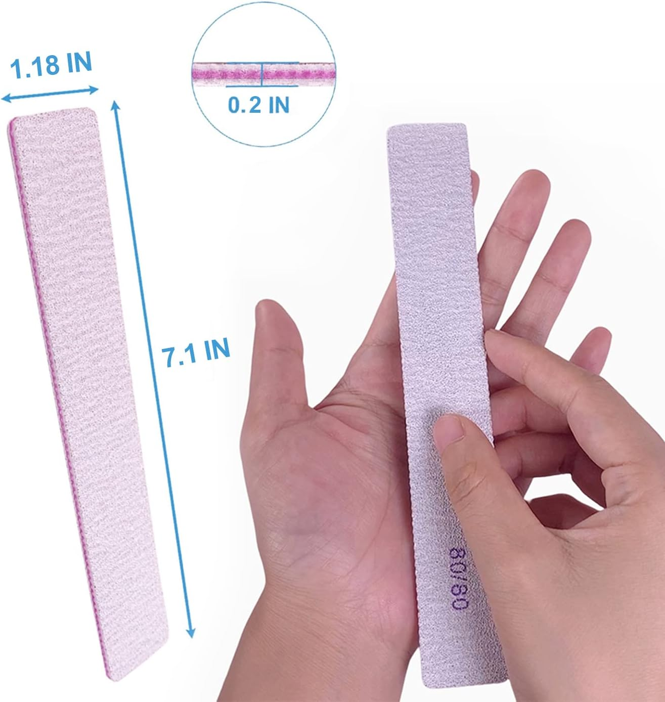 80/80 Grit Nail Files, Emery Boards Nail File for Acrylic and Gel Nails, Coarse Nail File Double Sided 80 Grits Emory Professional Filers Reusable Washable Manicure Square Gray image number 1