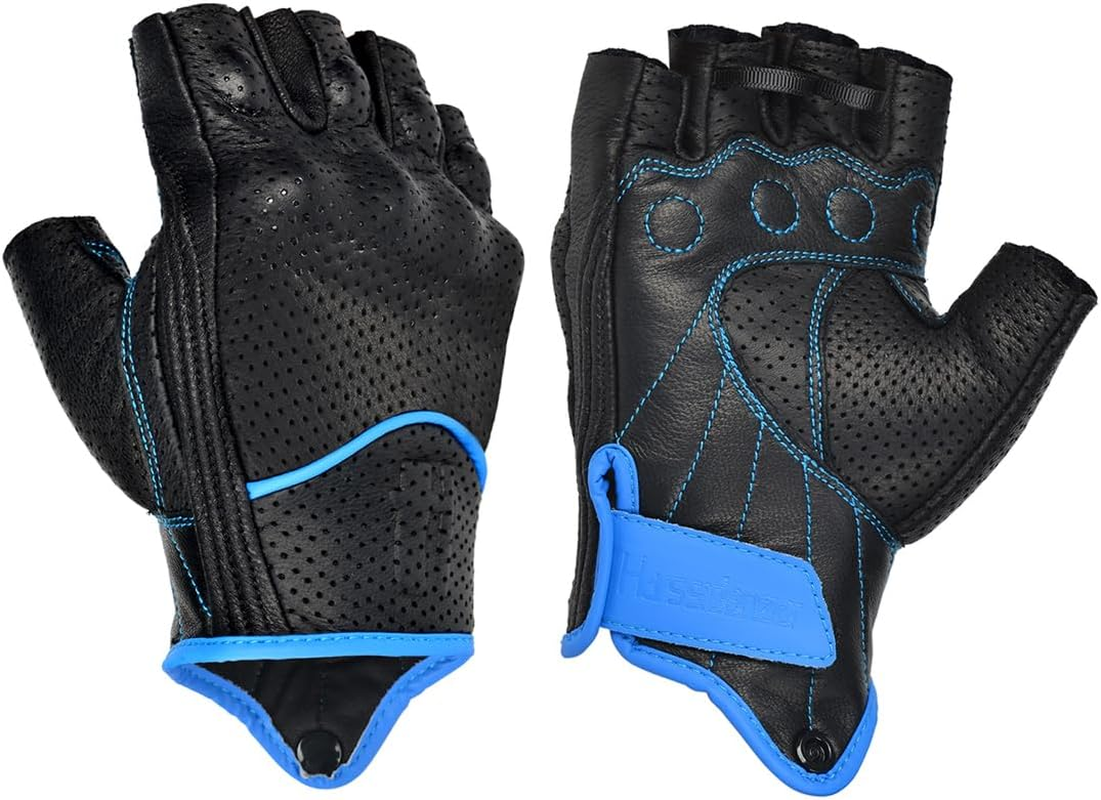 Harssidanzar Men'S Motorcycle Gloves Leather Perforated Motorbike Riding Driving Gloves CM044US image number 1