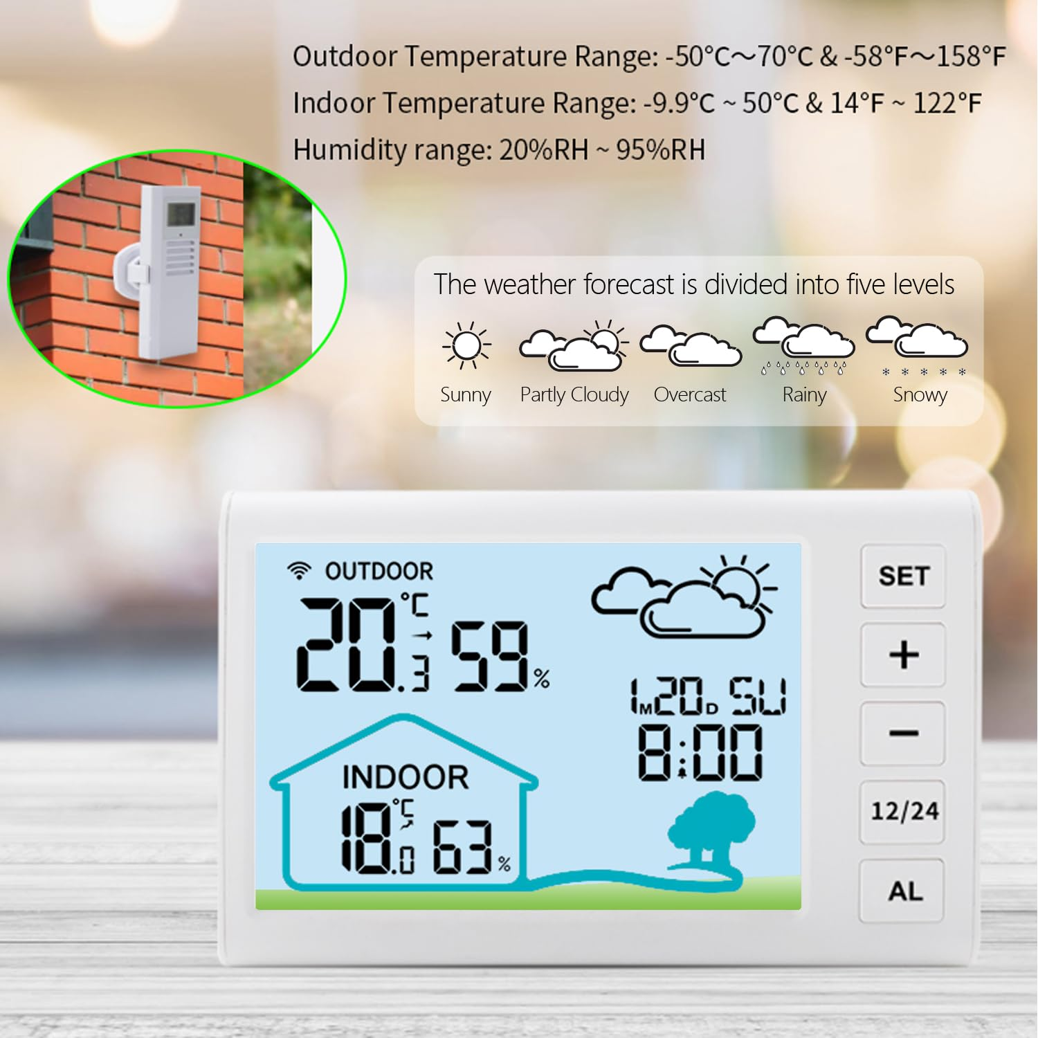 Timloon Wireless Weather Stations Indoor Outdoor Temperature Humidity Monitor with 30M-100M Range Remote Sensor, Weather Forecast, Time, Calendar, Alarm, Backlight for Home, School, Greenhouse