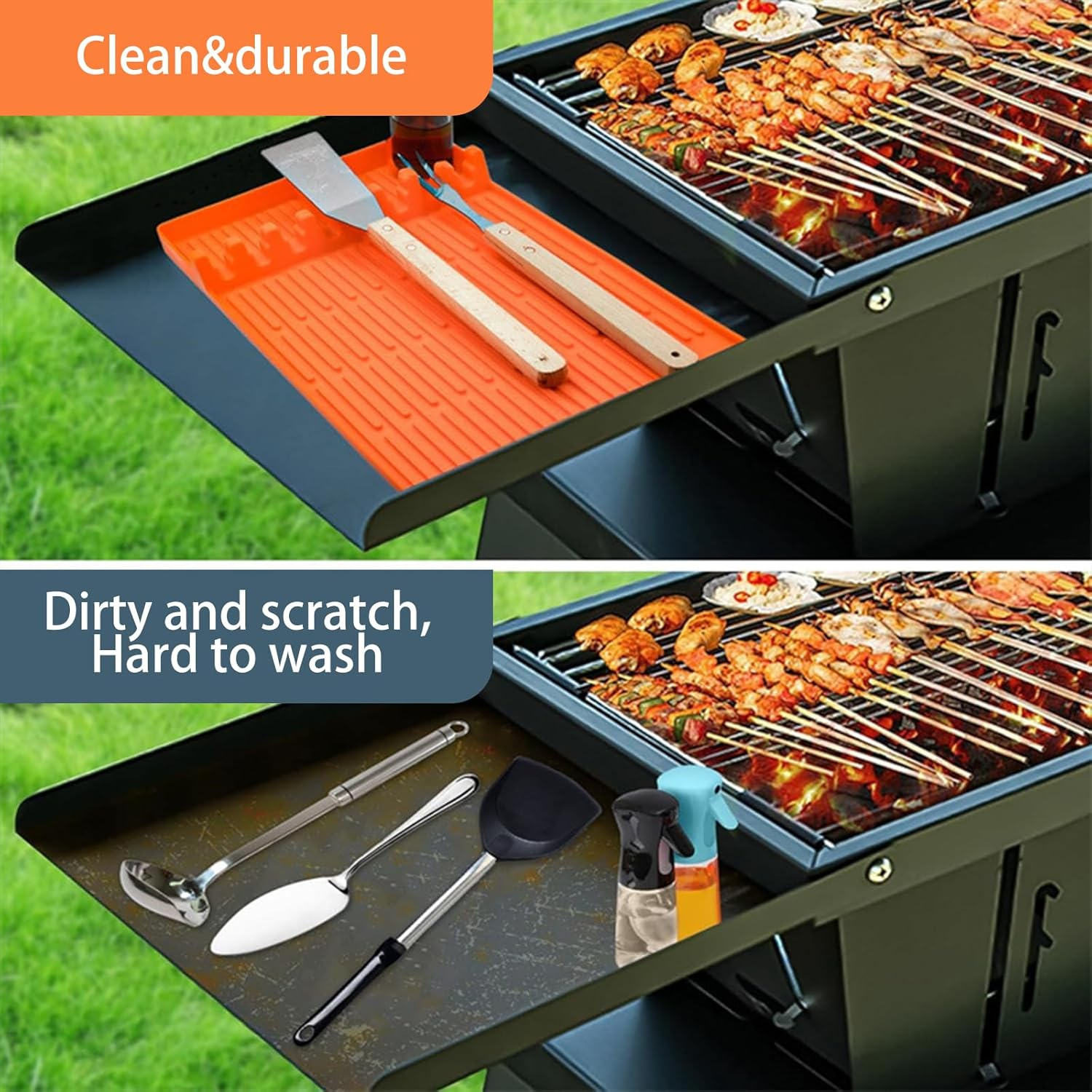 Dafape Grill Mat for Blackstone, Barbecue Griddle Pad Side Shelf Mat for Outdoor Kitchen Countertop Spatula Cooking Silicone Reusable BBQ Accessories Protective Mat (Gray)