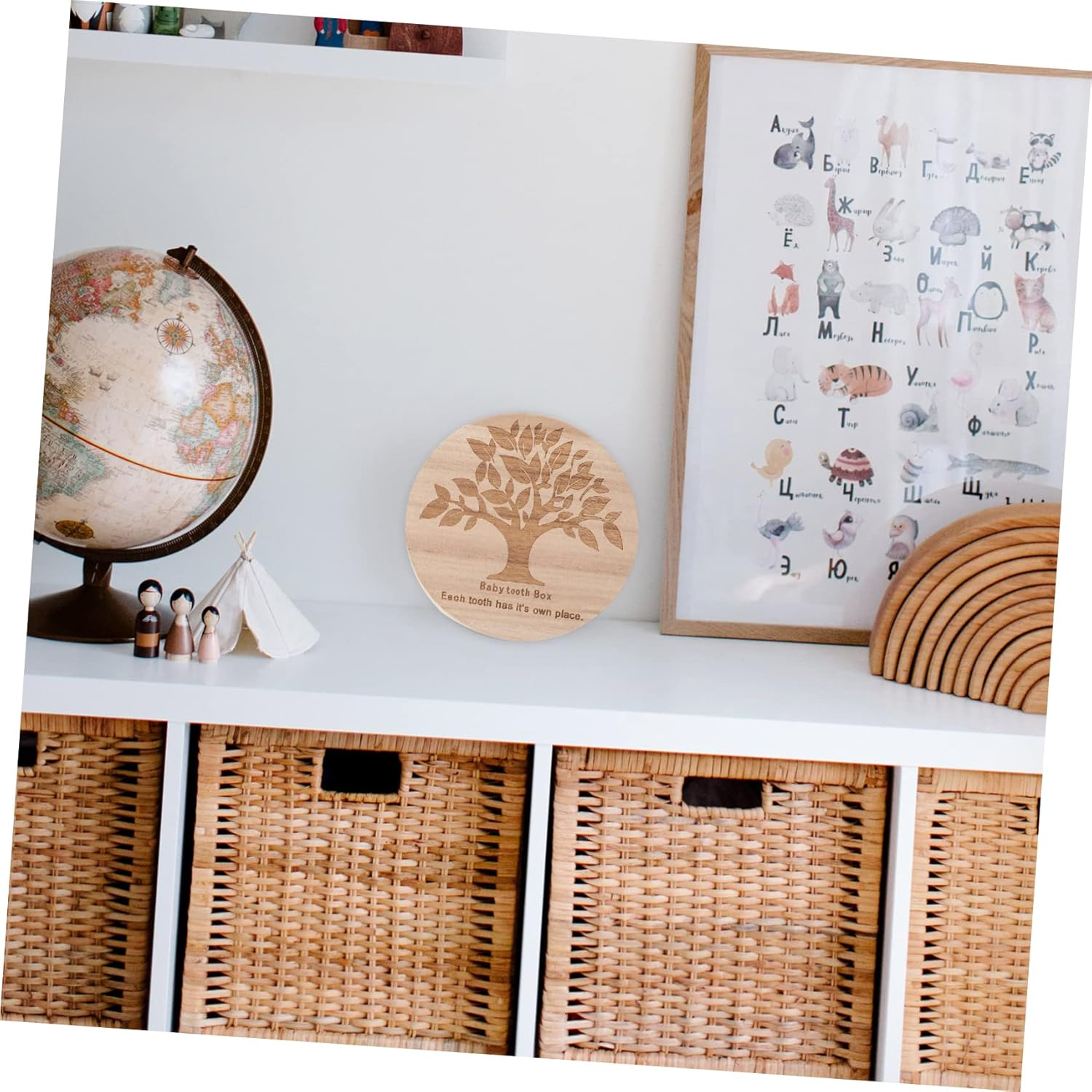 Ifundom Baby Tooth Box and Hair Keepsake for Babies Wooden Teeth Storage Box Newborn image number 5