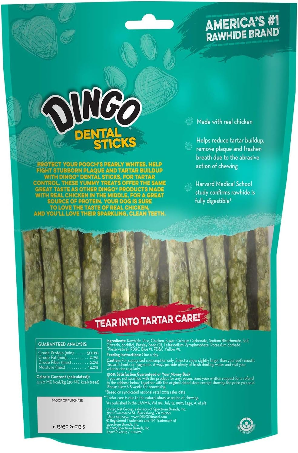 Dingo Dental Sticks for Tarter Control and Freshening Breath, Made with Real Chicken, Great Treats for Small, Medium, And, Large Dogs 20-Count image number 4