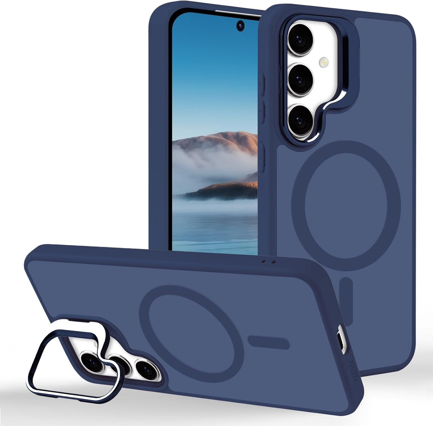 Tcaraersing for Samsung Galaxy S24 Ultra Magnetic Case with Stand [Compatible with Magsafe] Built-In Camera Ring Holder Stash Kickstand Slim Matte Frosted Cover Anti-Fingerprint, Translucent Purple