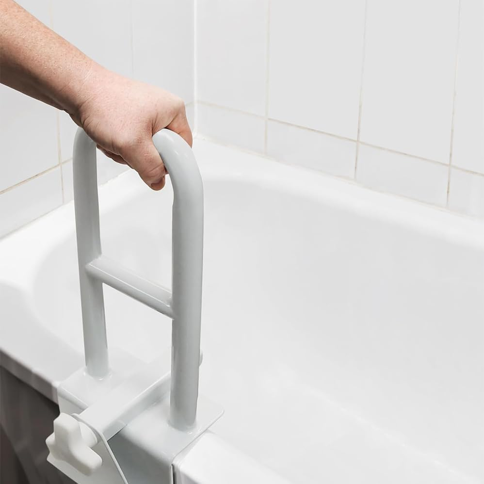 Bathtub Safety Rail, Adjustable Bathtub Safety Rail Shower Grab Bar Handle, Handle Clamps on to Side of Bathroom Shower, Medical Tub Rails for Bathrooms Is Great Elderly or after Surgery, White image number 1