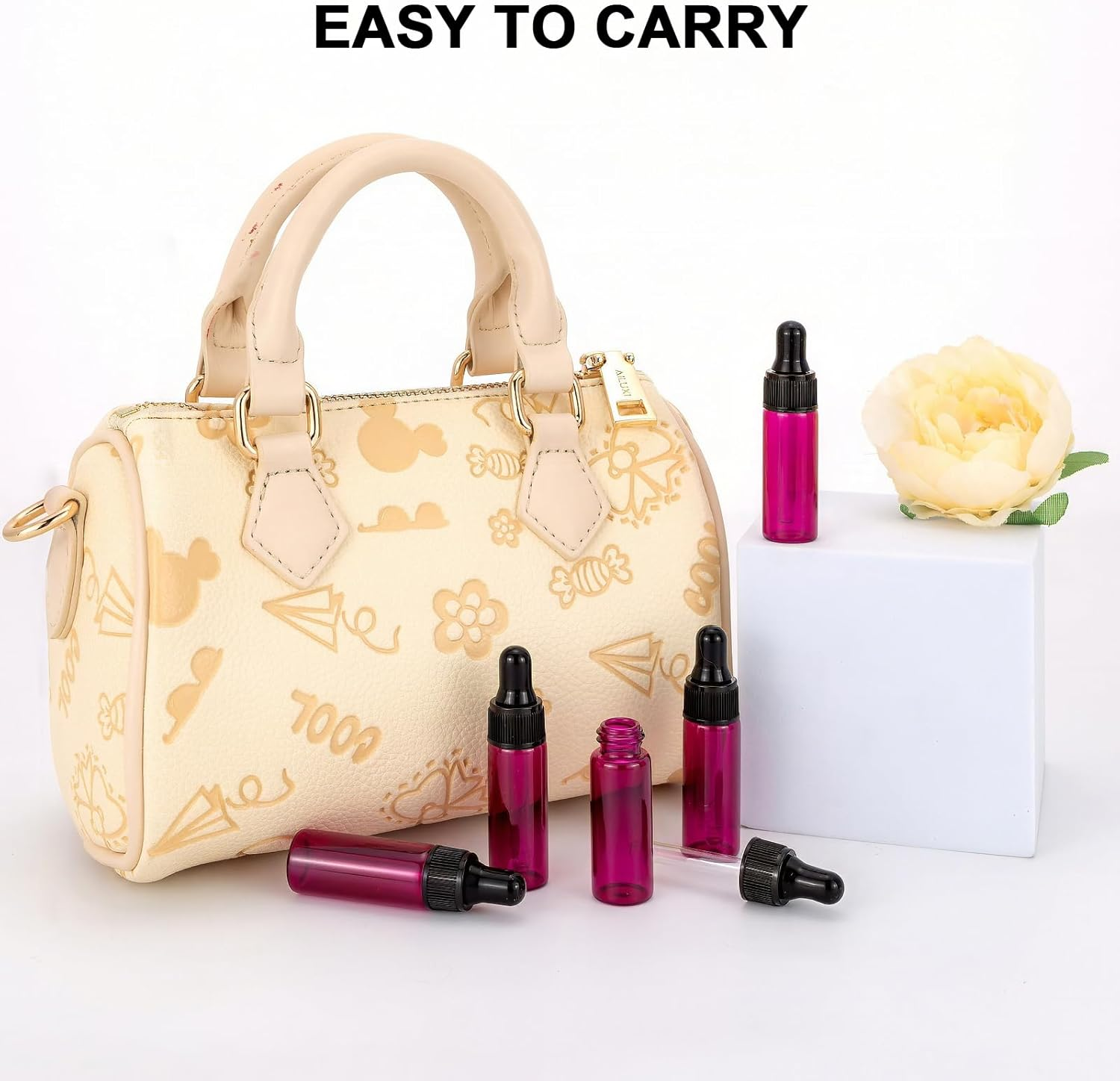 Pxyelec 30Pcs 5Ml 1/6Oz Black Plastic Head Essential Oil Bottle Pink Glass Dropper Bottles with Tapered Glass Droppers Black Plastic Ring Use for Fragrance, Lotion,Essential Oil, Treatment, Pink, Standard image number 1