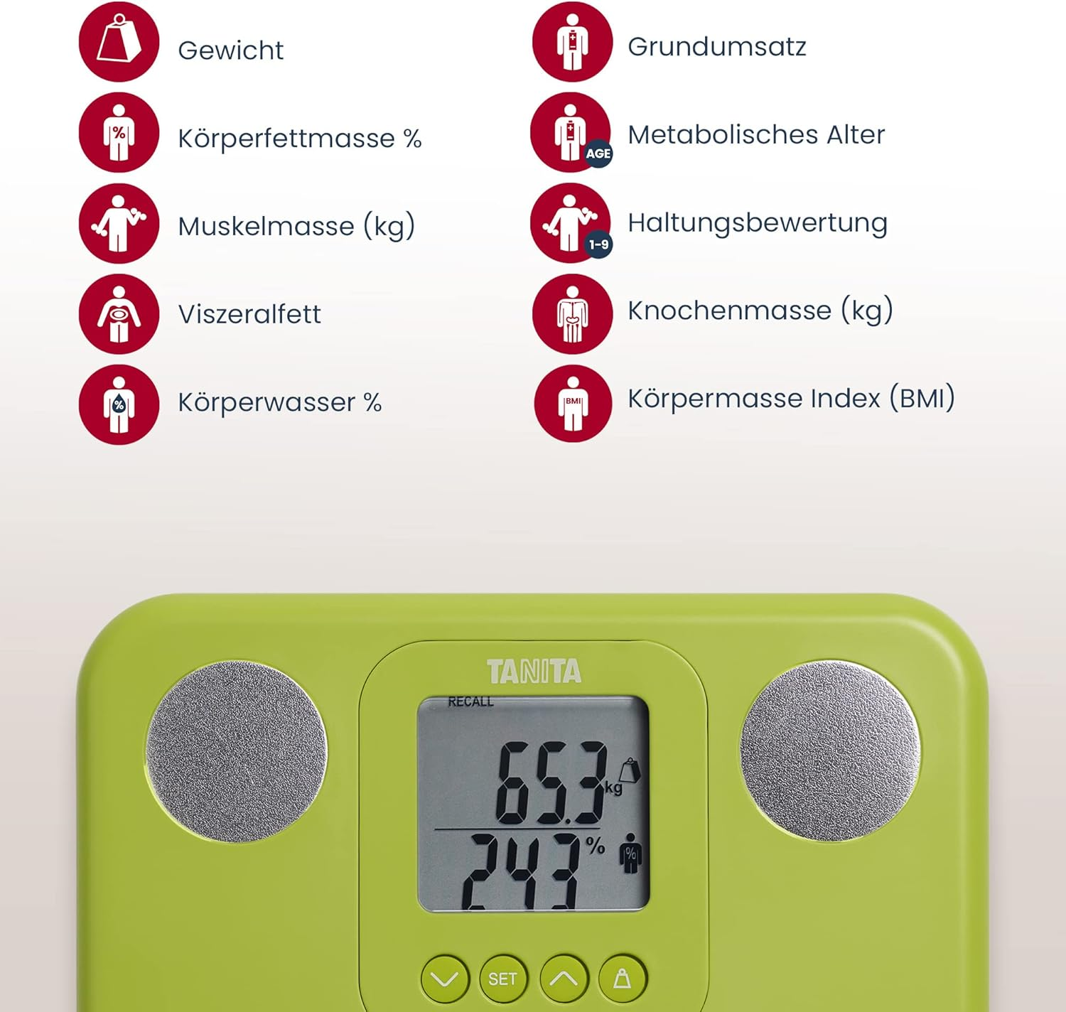TANITA BC-730 Lightweight Compact Innerscan Body Analysis Monitor, Easy to Read, 9 Measurements Display, Green image number 2