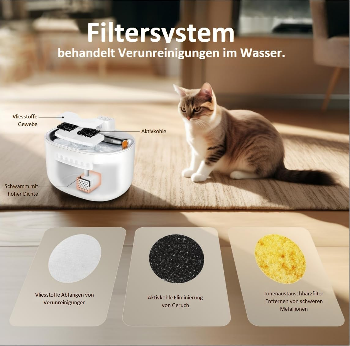 BCBCKEY Pack of 6 Cat Fountain Filter, 3L Cat Fountain Filter, Dog Fountain Filter, Pet Fountain Filter, Filter with Multiple Filter System image number 2