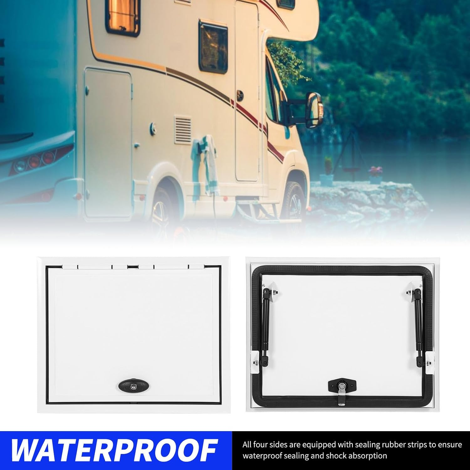 Aluminum RV Baggage Door, UV Resistant, Complete Seal, Dual Support Bars, Boat Deck Hatch Deck Access Hatch Replacement Door with Safety Lock, for Caravan Trailer image number 6
