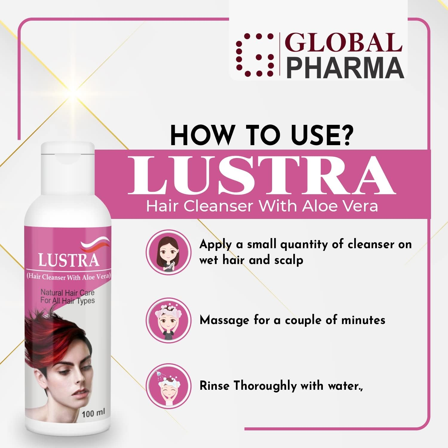 Global Pharma Lustra Hair Cleaner with Aloe Vera, 100 Ml image number 3