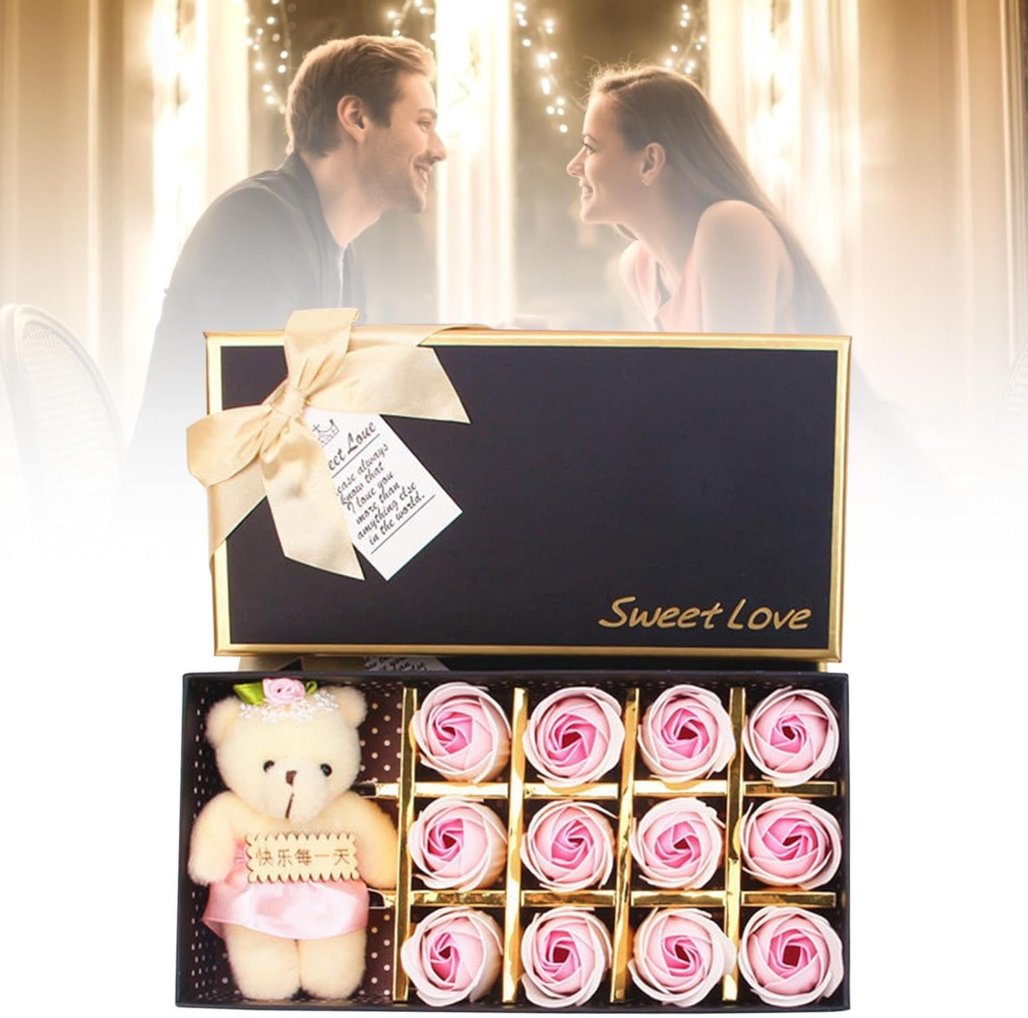 Misaakoeq Floral Scented Bath Soapbar Flower Petals | 12 Petals Shaped Soapbar with Bear Doll | Romantic Cute Soapbar for Women Teens Girls Mom