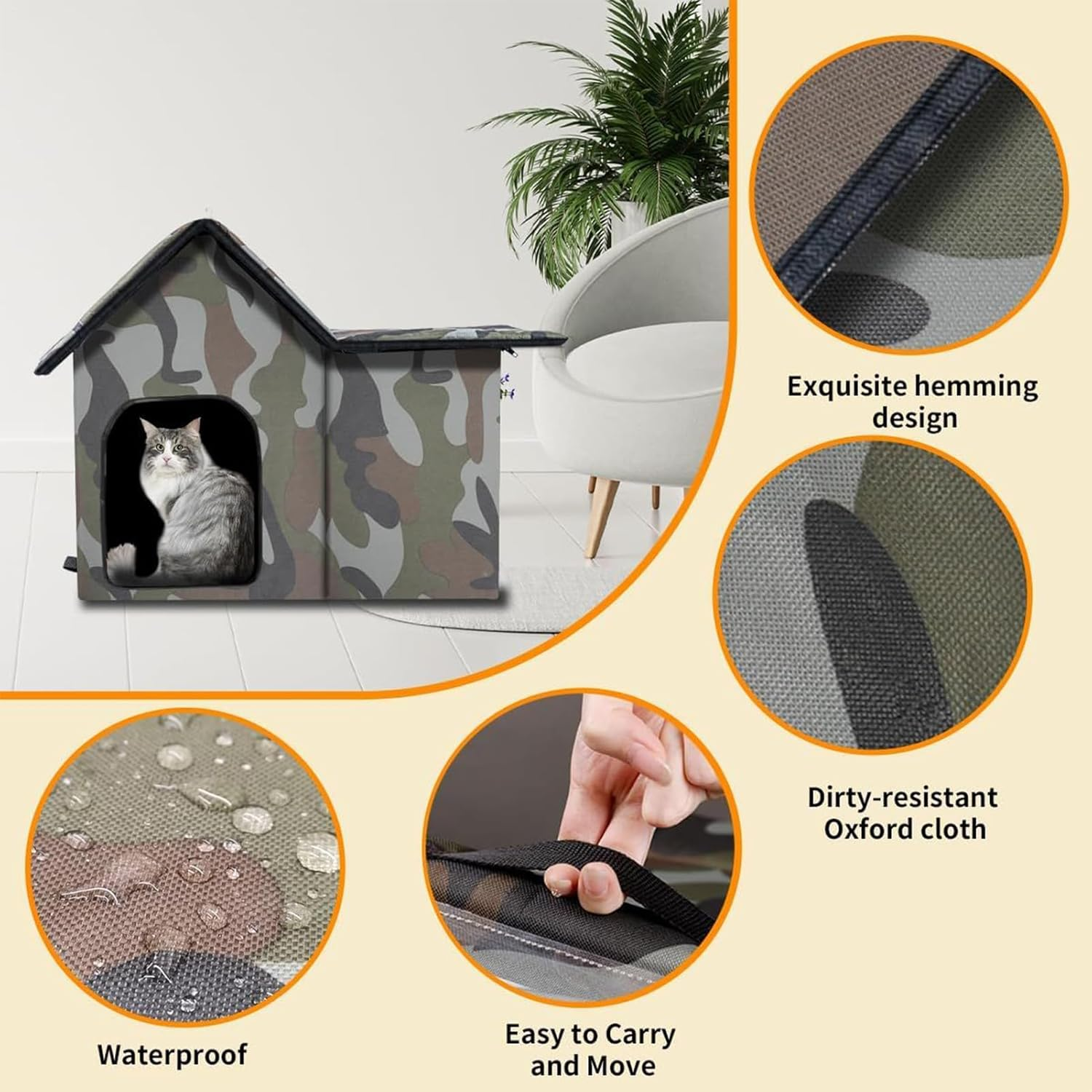 Outdoor Cat House - Semi-Closed Kitten House, Weatherproof Outdoor Cat Nest, Cosy Sleeping Home, Warm, Portable image number 3