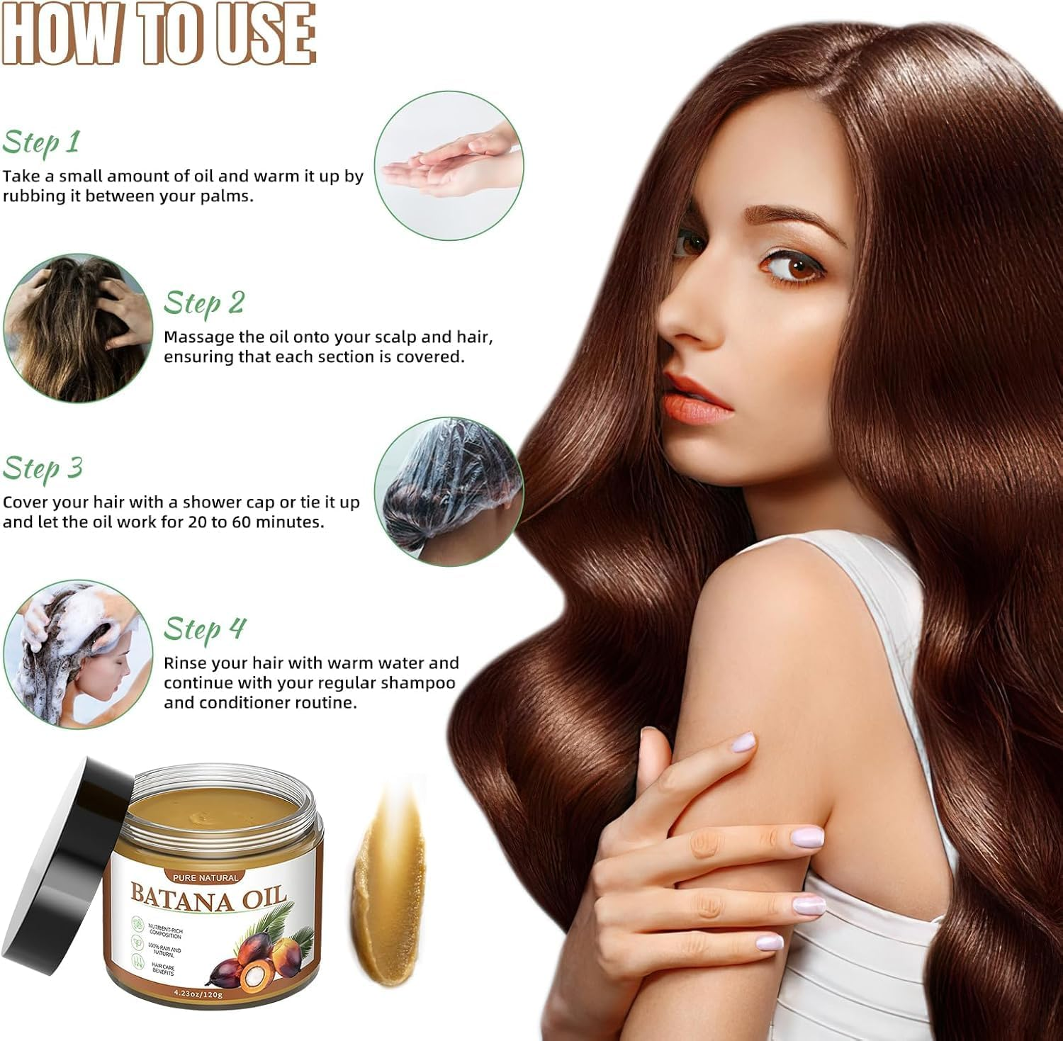 Batana Oil for Hair Care，100% Natural Unrefined and Organic Batana Oil from Honduras for Hair Growth All Hair Tpyes in Men & Women