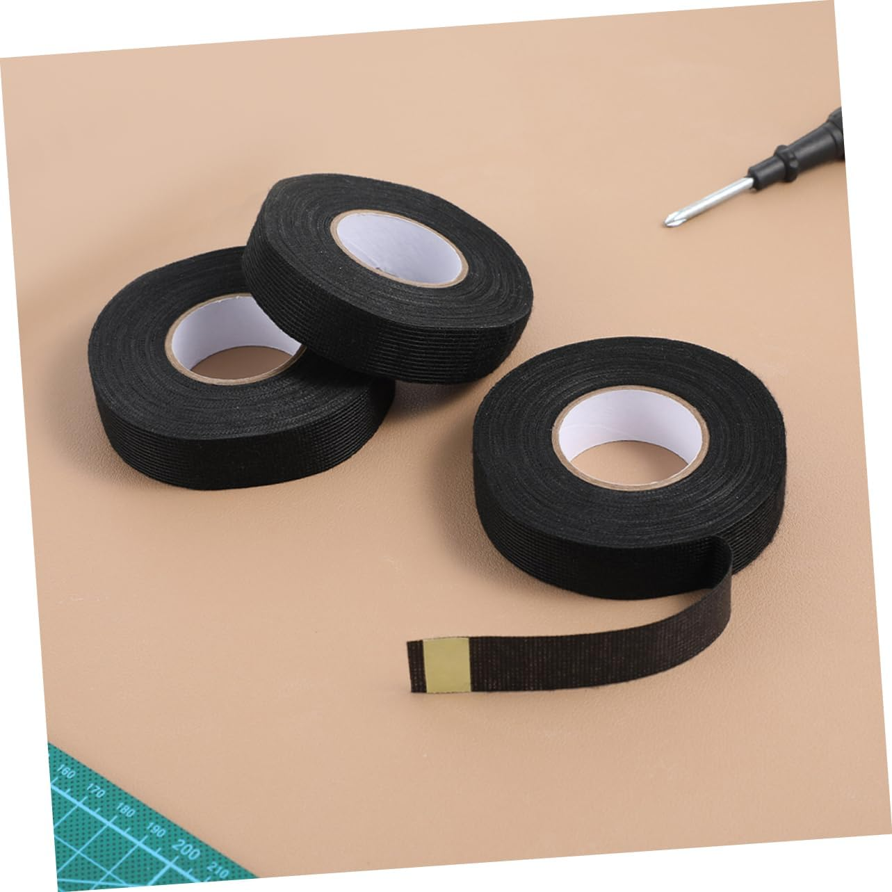 Yardenfun 2 Rolls High Temperature Resistant Tape for Car Audio Automotive Cloth Tape Adhesive Black Wire Harness Wrapping for Wire Management for Sound Proofing image number 3