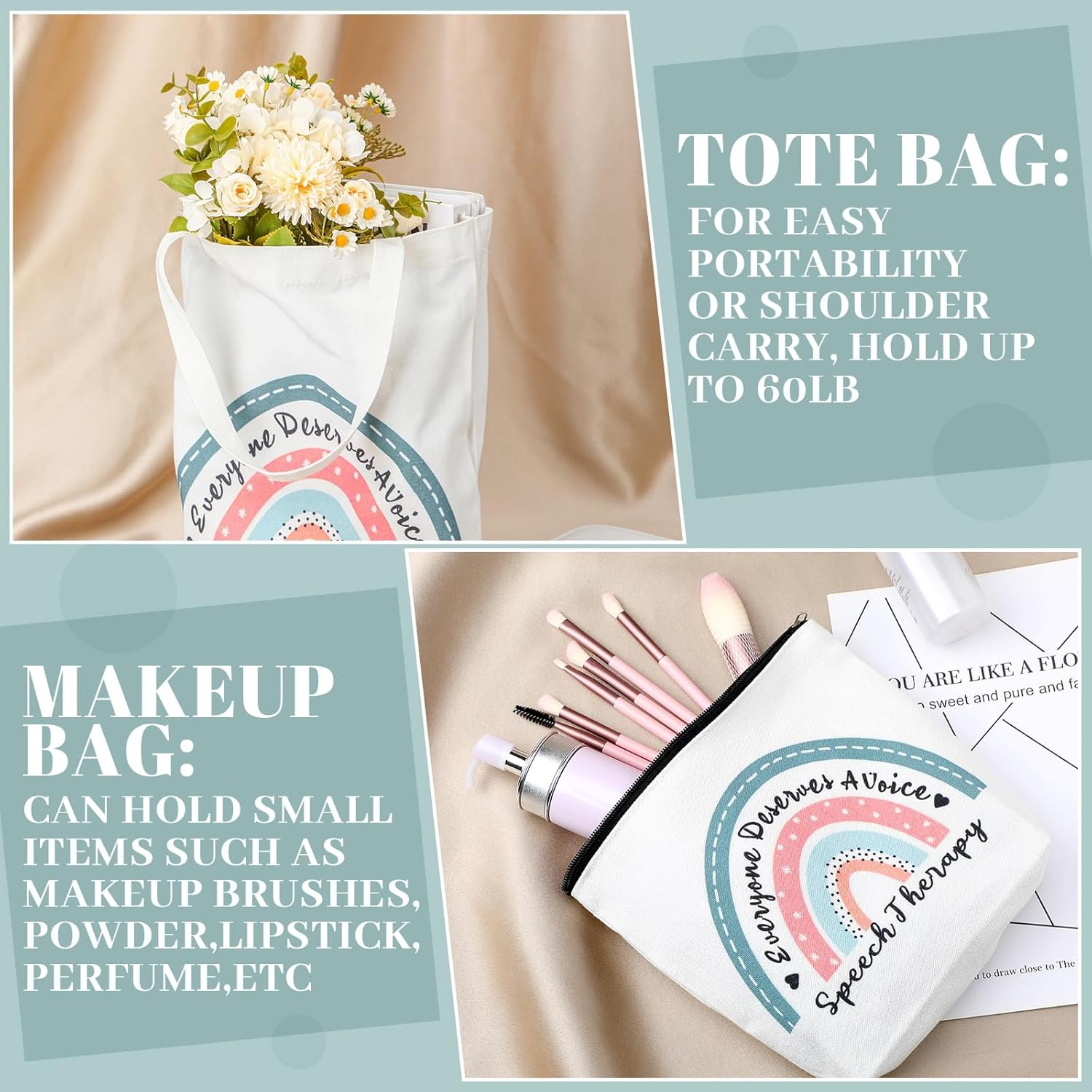 Shinylin 2 Pcs Speech Language Pathologist Gift Speech Therapy Tote Bag Rainbow SLP Makeup Bag for Speech Pathologist image number 4