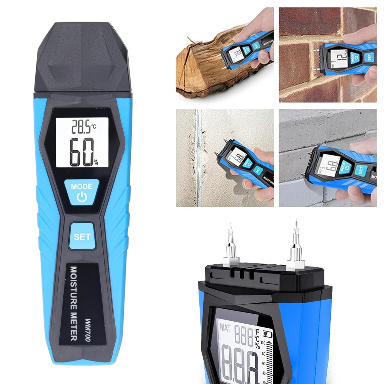 Fafeicy Digital Moisture Tester for Wood, Concrete, Building Materials with LCD Backlight Display, High Sensitivity Probe, Liebewhowy5X6N7A0 image number 3