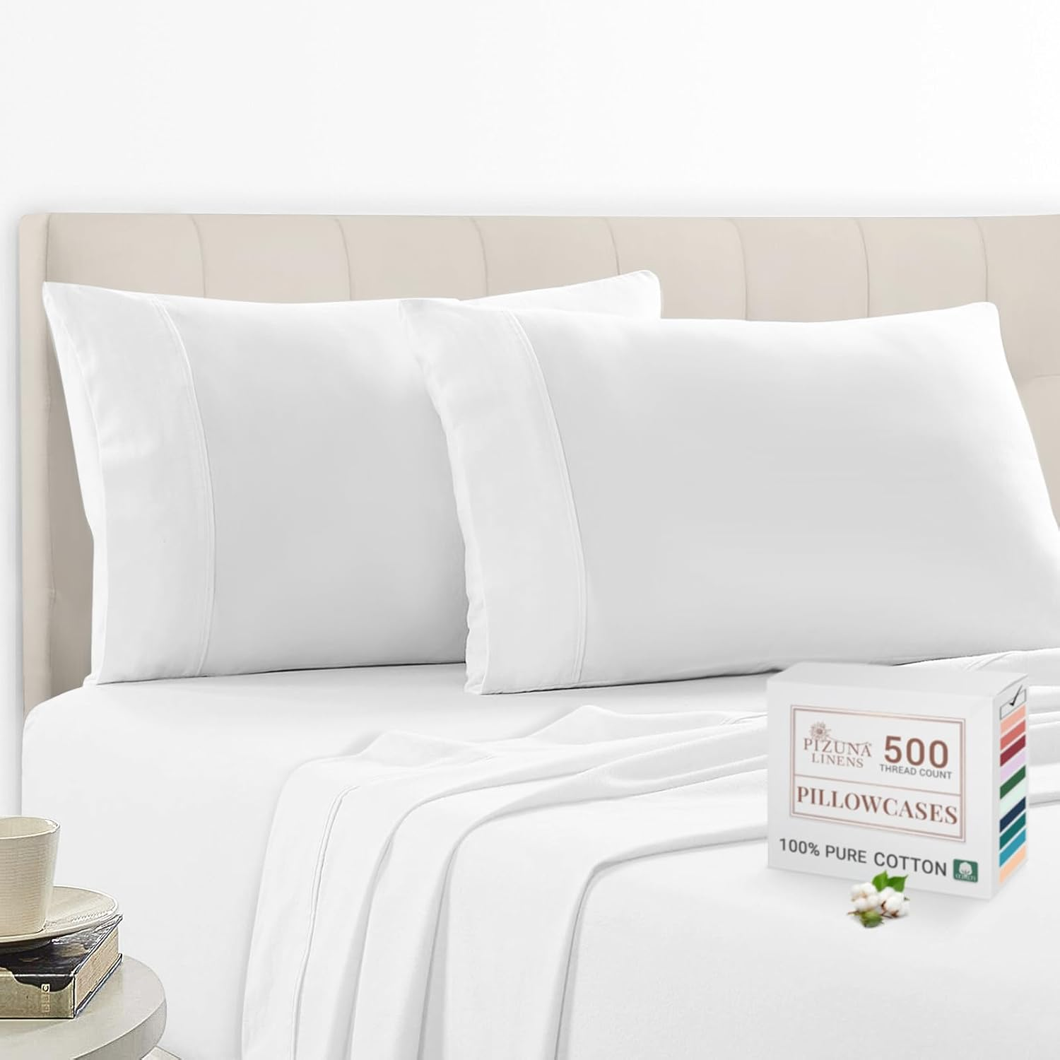 Pizuna Cotton Pillow Case Standard Size, Soft 500 Thread Count, 100% Combed Cotton Sateen Weave Hotel Quality Pillowcases (Antique Silver Pillow Covers Set of 2)