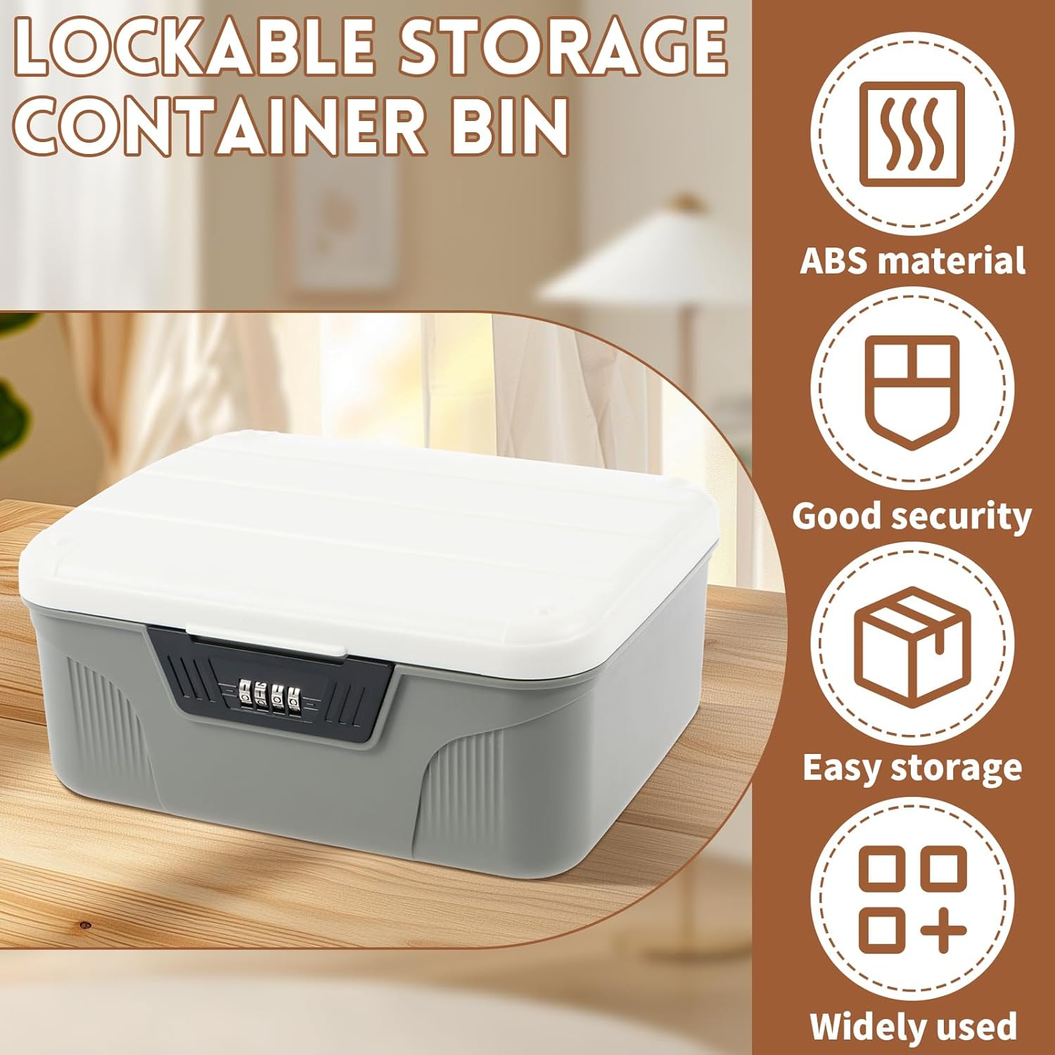 Awobepl Lockable Storage Container Plastic Lockable Storage Box 4 Digit Password Storage Organizer High Security Lockable Storage Bin Sturdy Lockable Storage Bin for Home (Small: 26&times;22.5&times;12Cm)