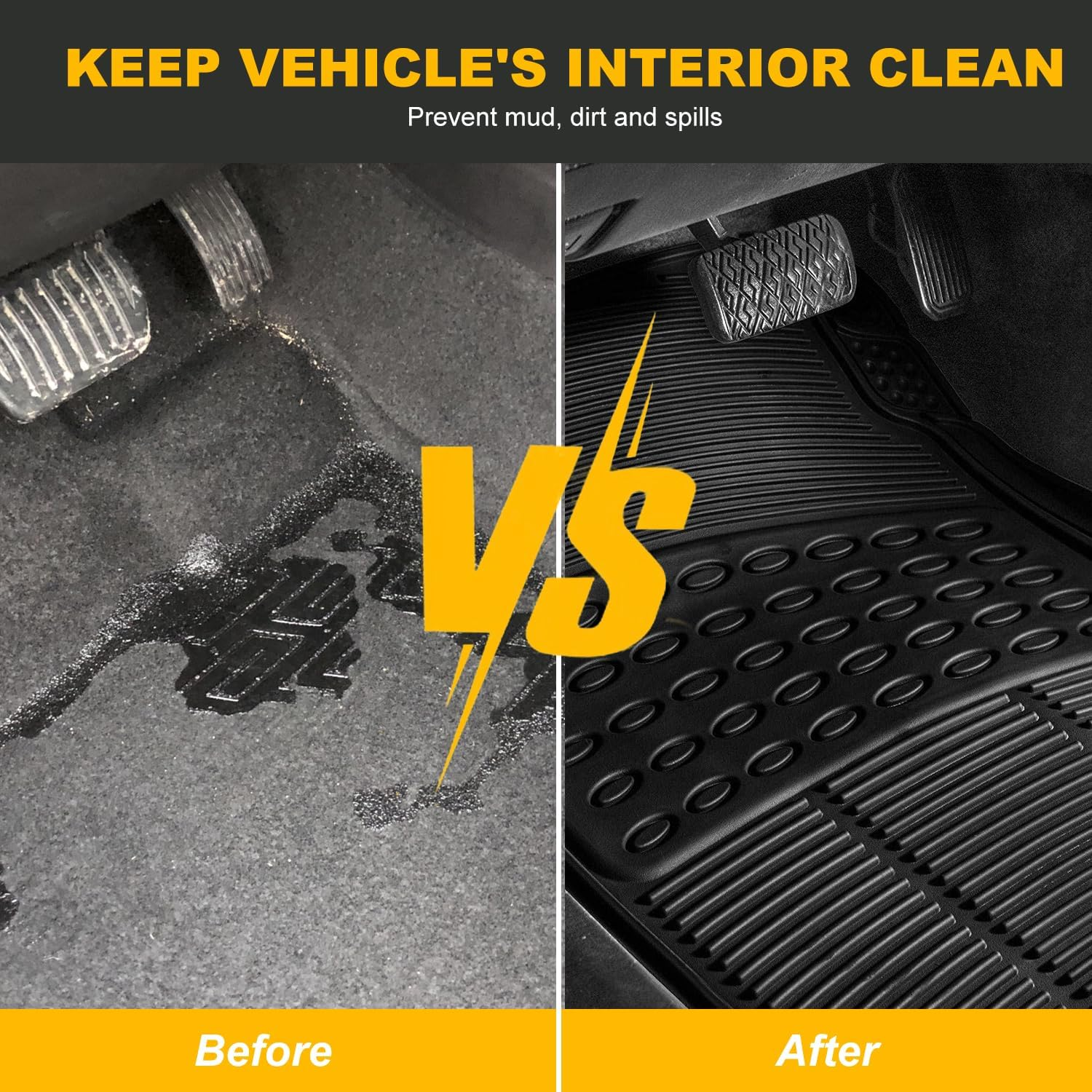 Automotive Floor Mats，4 PCS Heavy Duty Car Mats, Universal Car Mats Rubber Fit Full Set, All Weather Climaproof & Trimmable Rubber Floor Mats for Most Sedan, SUV, Truck image number 2