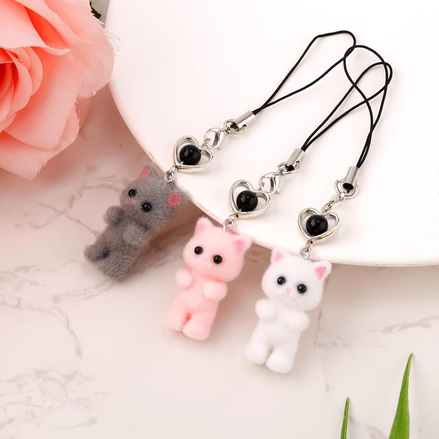 NQEUEPN 3Pcs Cute Cat Phone Charms, Kawaii Cat Phone Charm Y2K Fluffy Phone Charm Aesthetic Cute Cat Mobile Phone Pendant for Mobile Phone Camera Keychain Bag Decoration Supplies image number 3