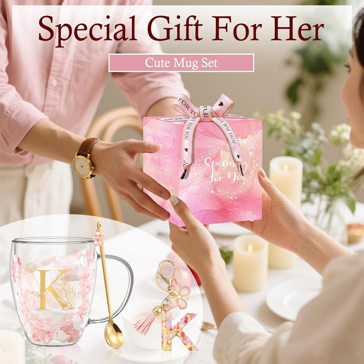 Gifts for Women Glass Coffee Mugs Unique Birthday Gifts for Women Her Ladies Espresso Tea Cups Personalised Friendship Wedding Gift Cute Double Walled Glass Mugs Christmas Pink Stuff Birde to Be Gift image number 2