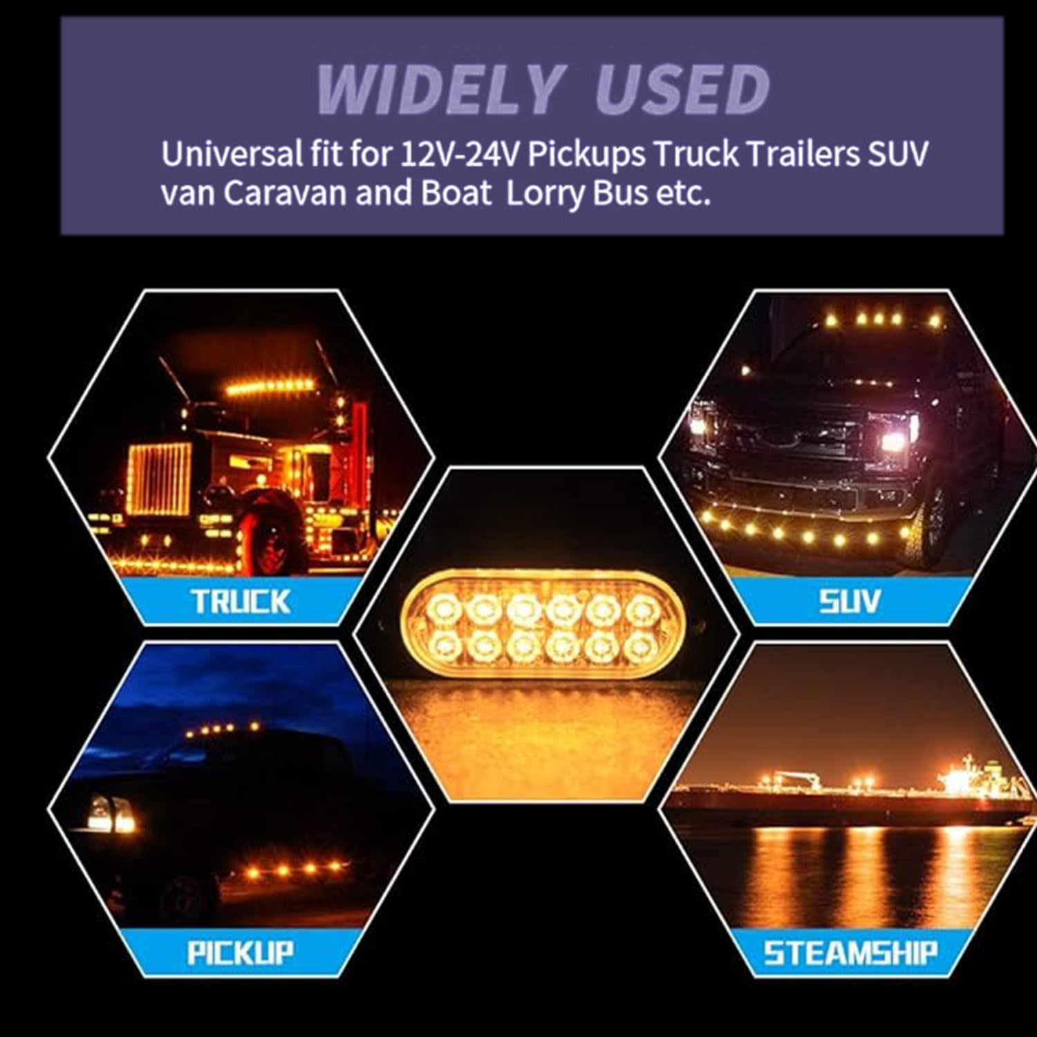 Roczential 4 PCS 12-LED Amber LED Strobe Lights, Super Bright Waterproof 12V-24V Ultra Slim Grill Lights for SUV Vehicle Truck Heavy Duty. image number 1