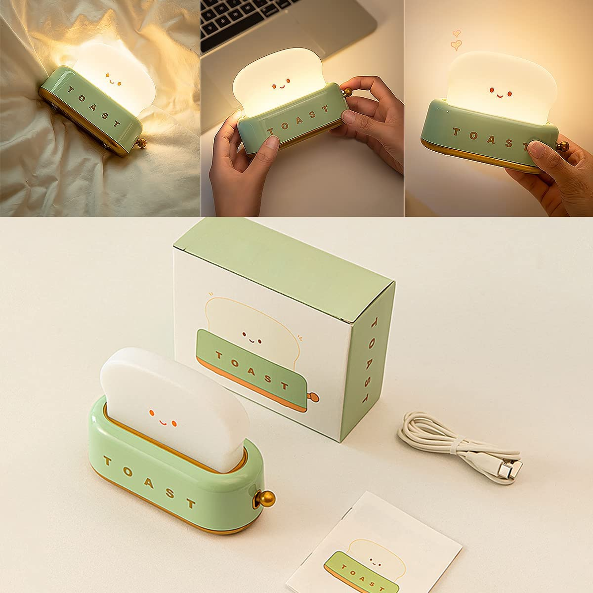 Toast Night Light，Kids Night Light,Cute Lamp for Bedroom, Nightlight for Children Portable Bedroom Bedside Sleep Light Timer, Birthday Gifts for Girls Baby(Green) image number 4
