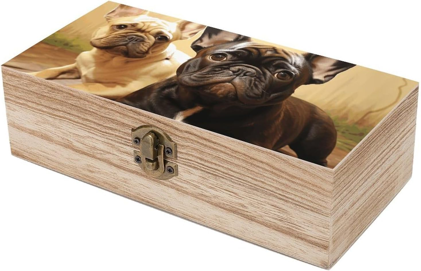 Cute Bulldog Wooden Box Wood Wedding Keepsake Boxes with Lids Small Decorative Boxes Lightweight Wooden Memory Storage Box for Crafts Keepsakes Jewelry Photo Letter Storage