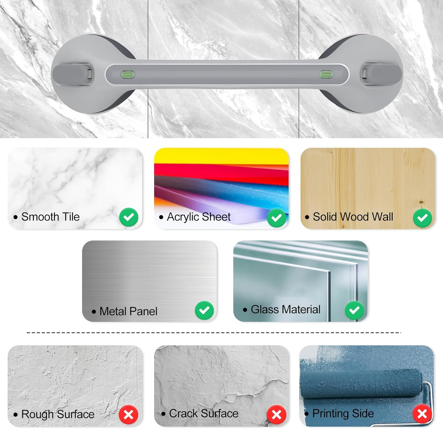 Grab Rail Shower Grab Bars for Seniors, 2 X 16 Inch Grab Rail with Suction Cup for Elderly, Mobile Bathroom Grab Handle, Non-Slip Suction Cup for Bathroom, Toilet, No Drilling, Shower Grab image number 6