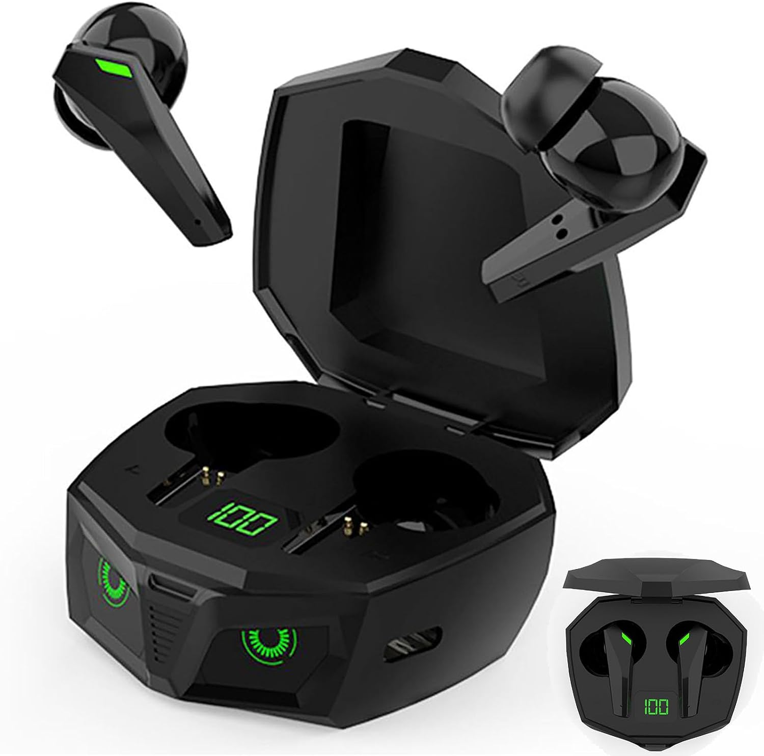 ELLENNE Headphones Bluetooth 5.3 P50 Black Gaming Low Latency Wireless TWS Black image number 1